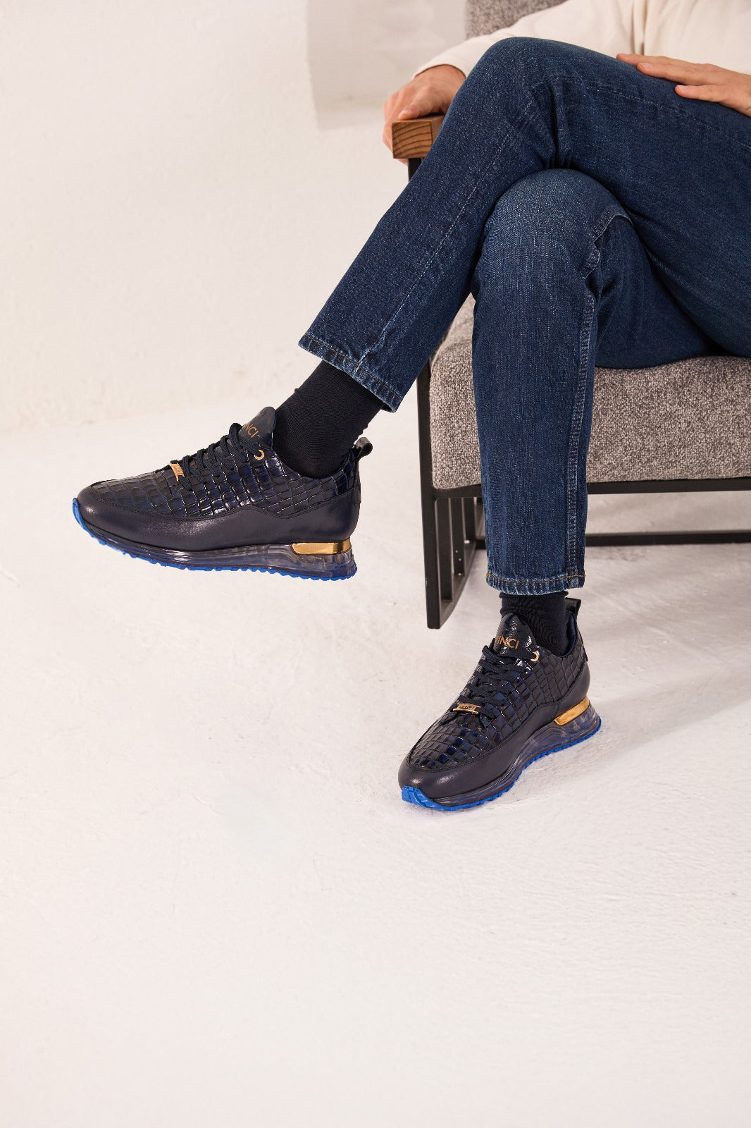 The Marseille Navy Blue Leather Sneaker - Vinci Leather