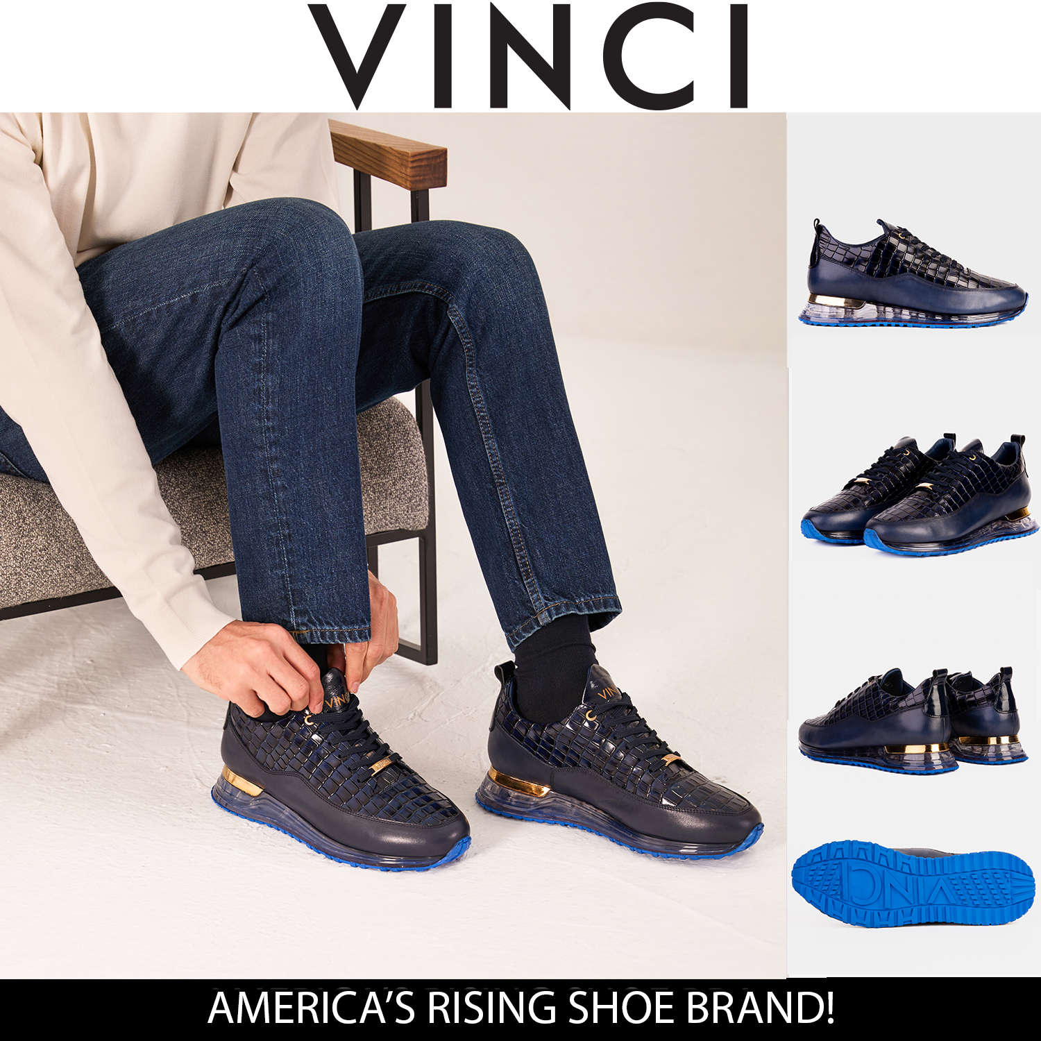 The Marseille Navy Blue Leather Sneaker - Vinci Leather