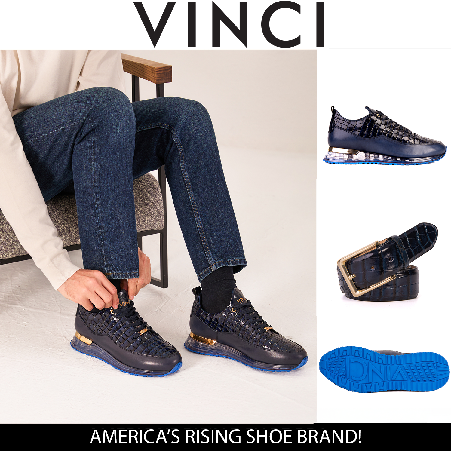The Marseille Navy Blue Leather Sneaker - Vinci Leather
