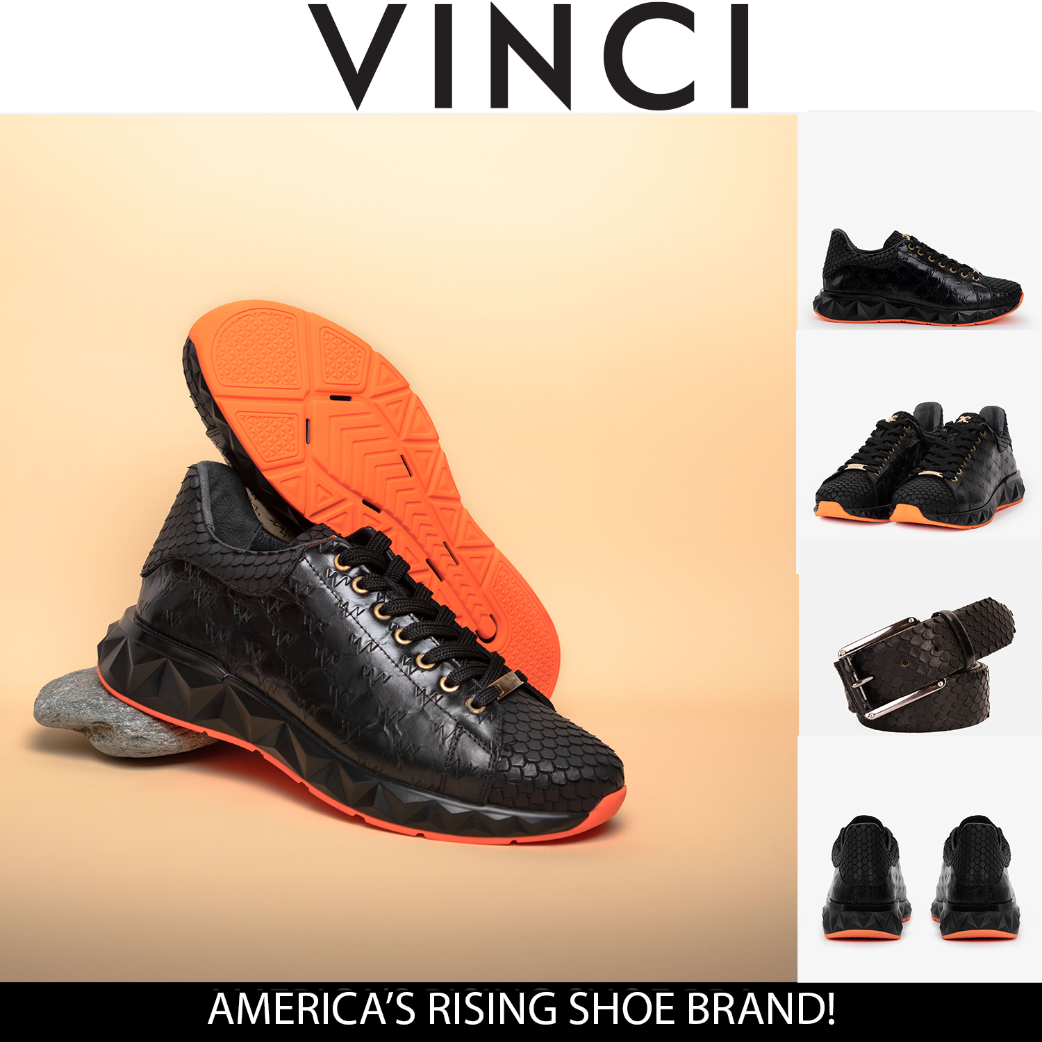 The Caesars Black Leather  Sneaker - Vinci Leather
