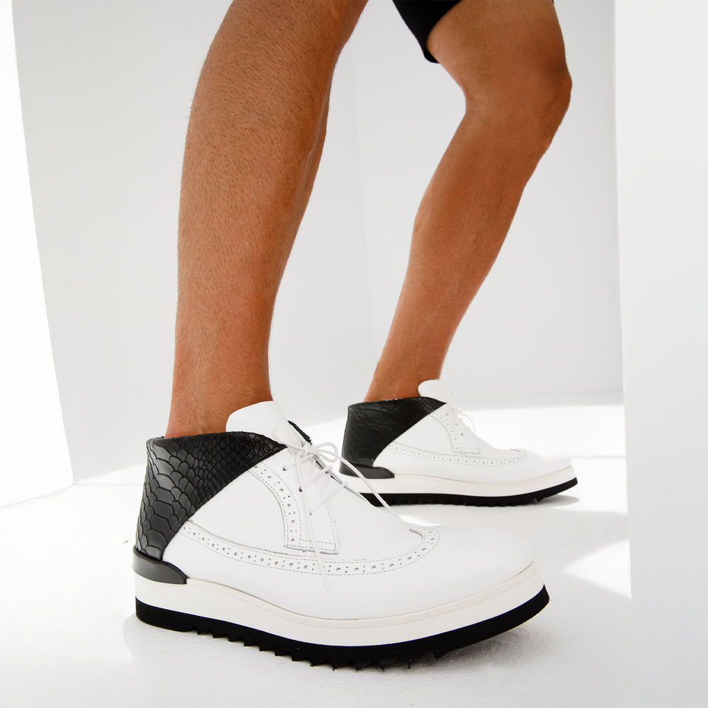 The Kagan White Wingtip Chukka Sneaker Boot - Vinci Leather
