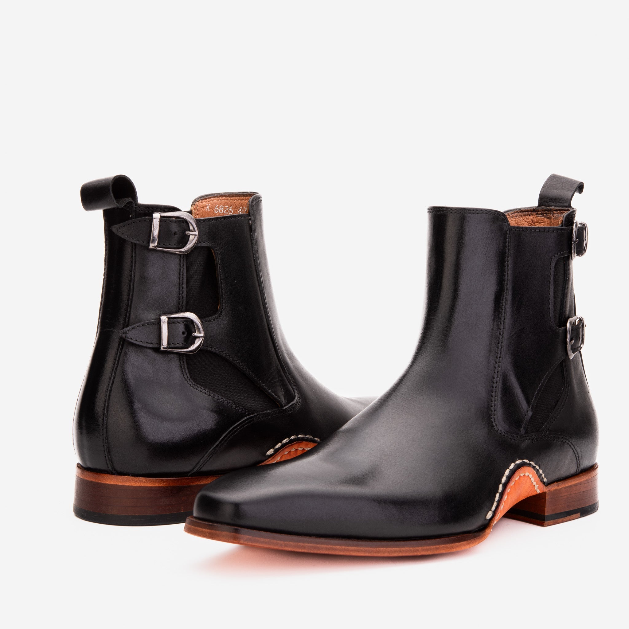 The Royal Hand Craft Black Leather Double-Buckle Chelsea Boot - Vinci Leather