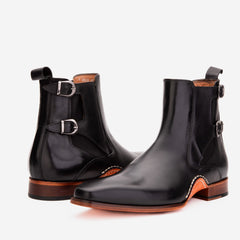 The Royal Hand Craft Black Leather Double-Buckle Chelsea Boot - Vinci Leather