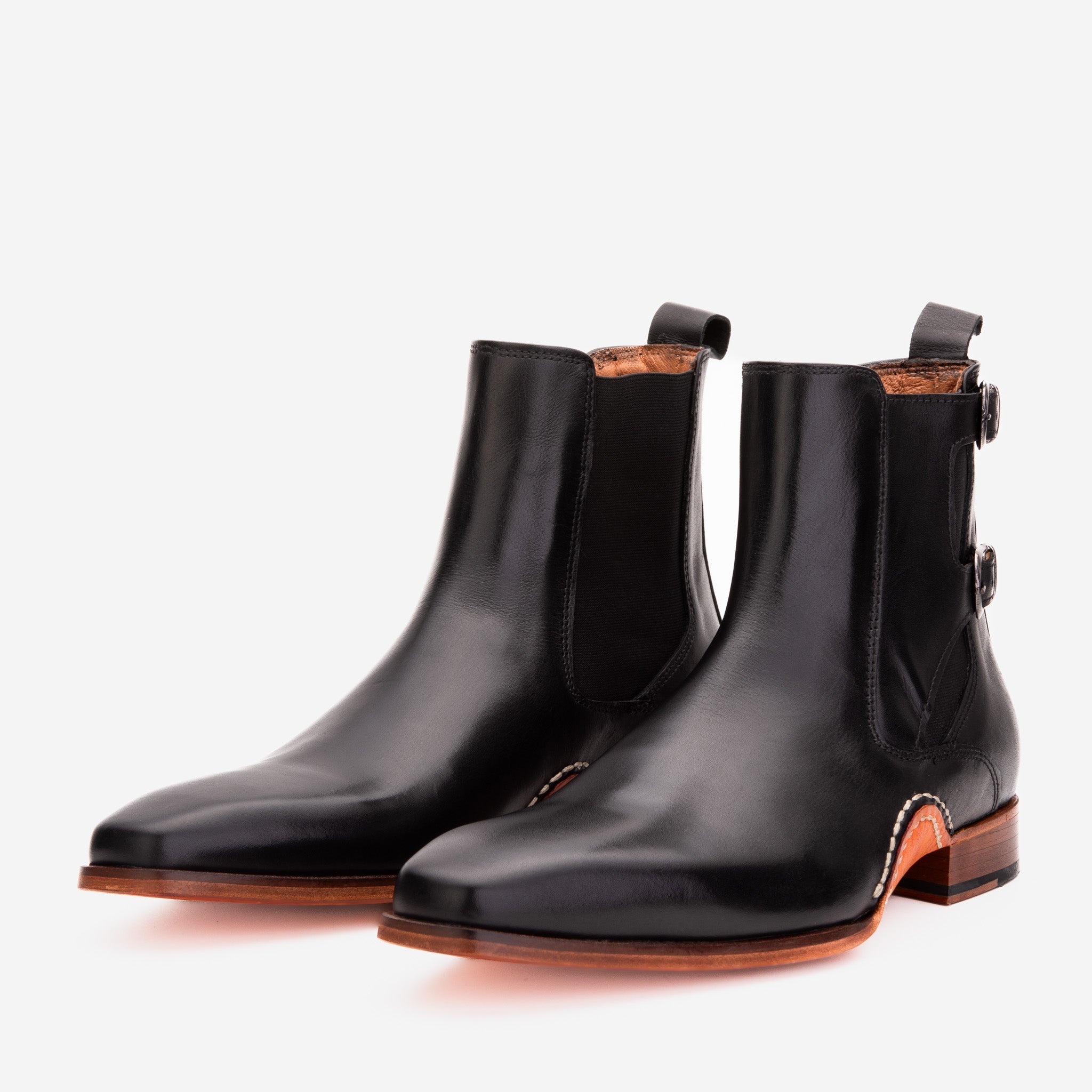 The Royal Hand Craft Black Leather Double-Buckle Chelsea Boot - Vinci Leather