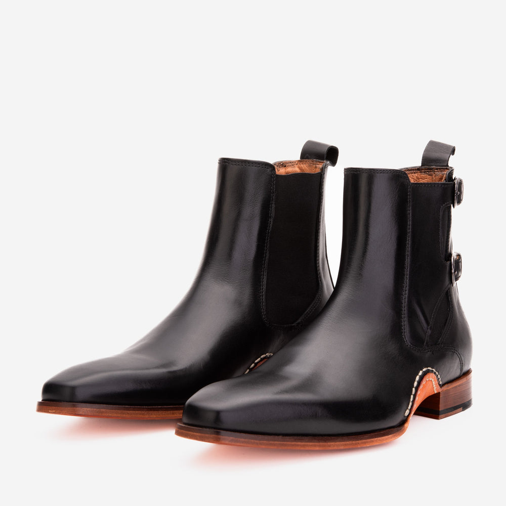 The Royal Hand Craft Black Leather Double-Buckle Chelsea Boot - Vinci Leather