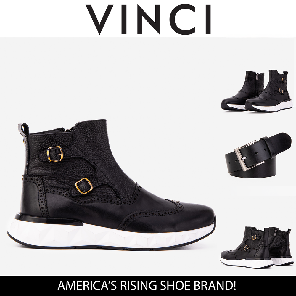 The Stealth Wingtip Buckle Black Leather Boot - Vinci Leather