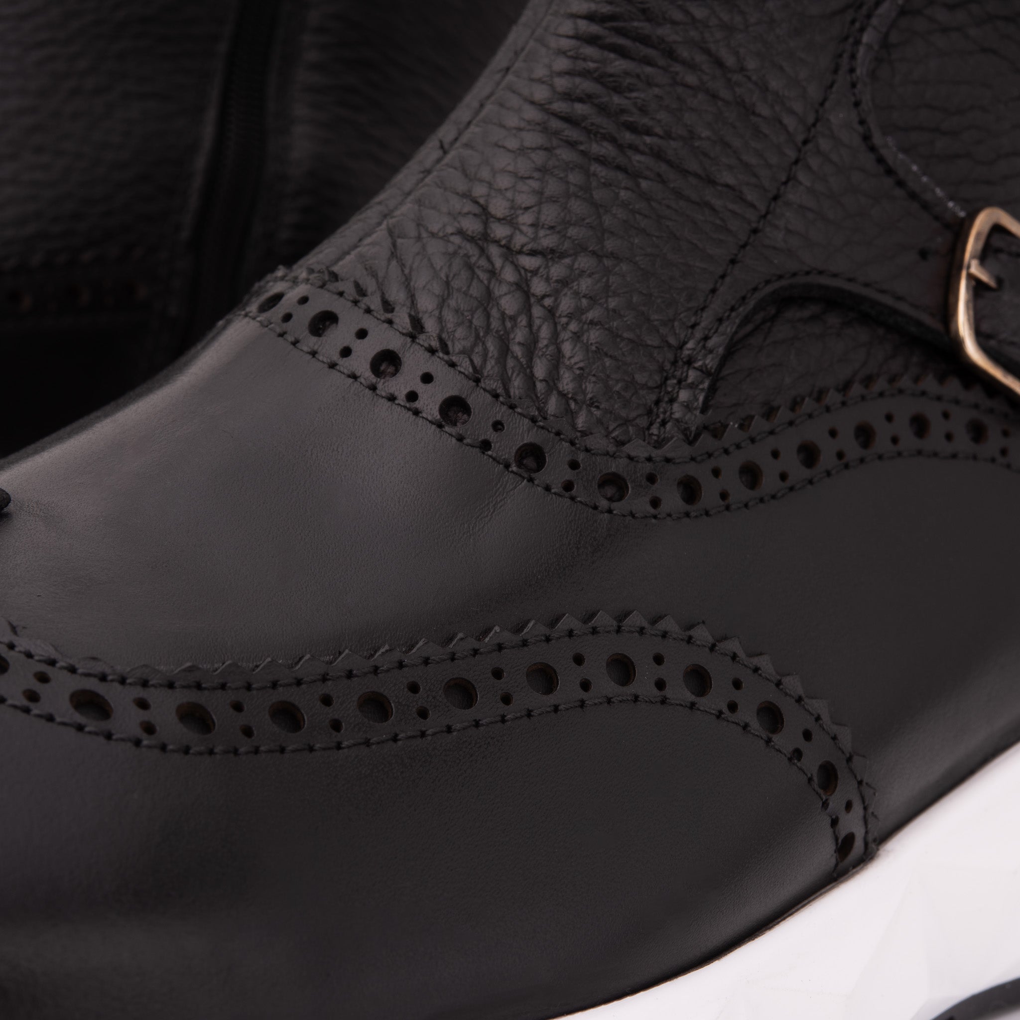 The Stealth Wingtip Buckle Black Leather Boot - Vinci Leather