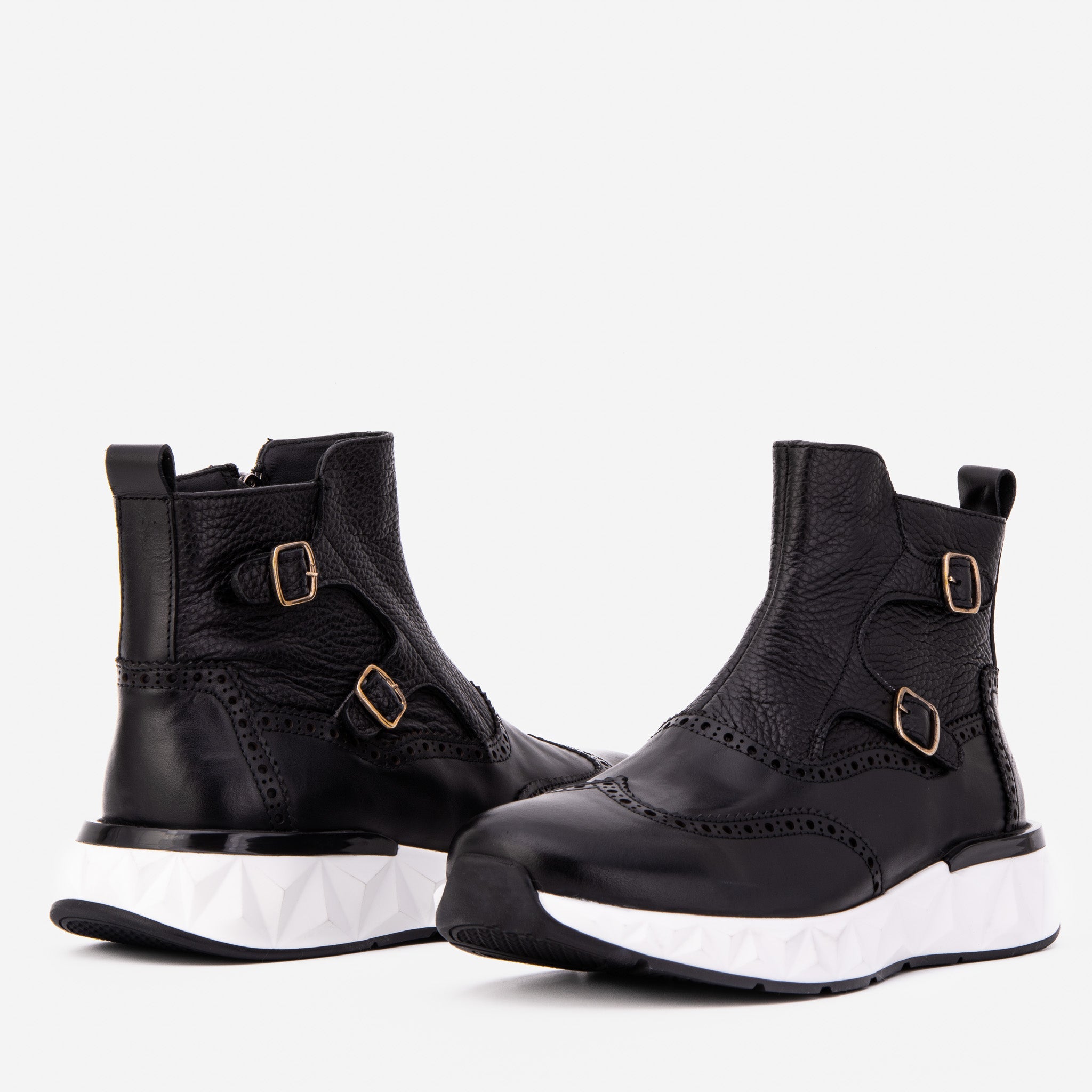 The Stealth Wingtip Buckle Black Leather Boot - Vinci Leather