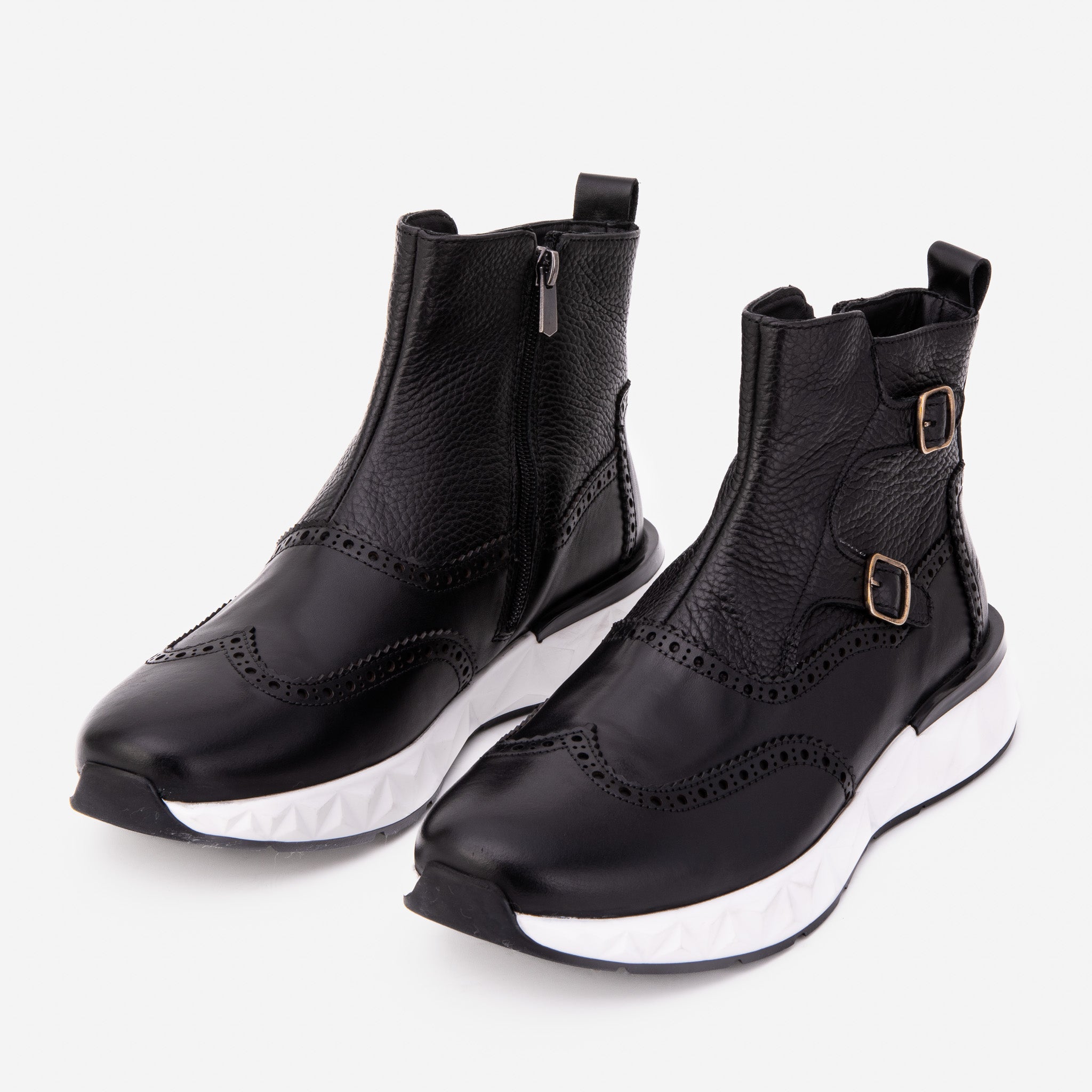 The Stealth Wingtip Buckle Black Leather Boot - Vinci Leather