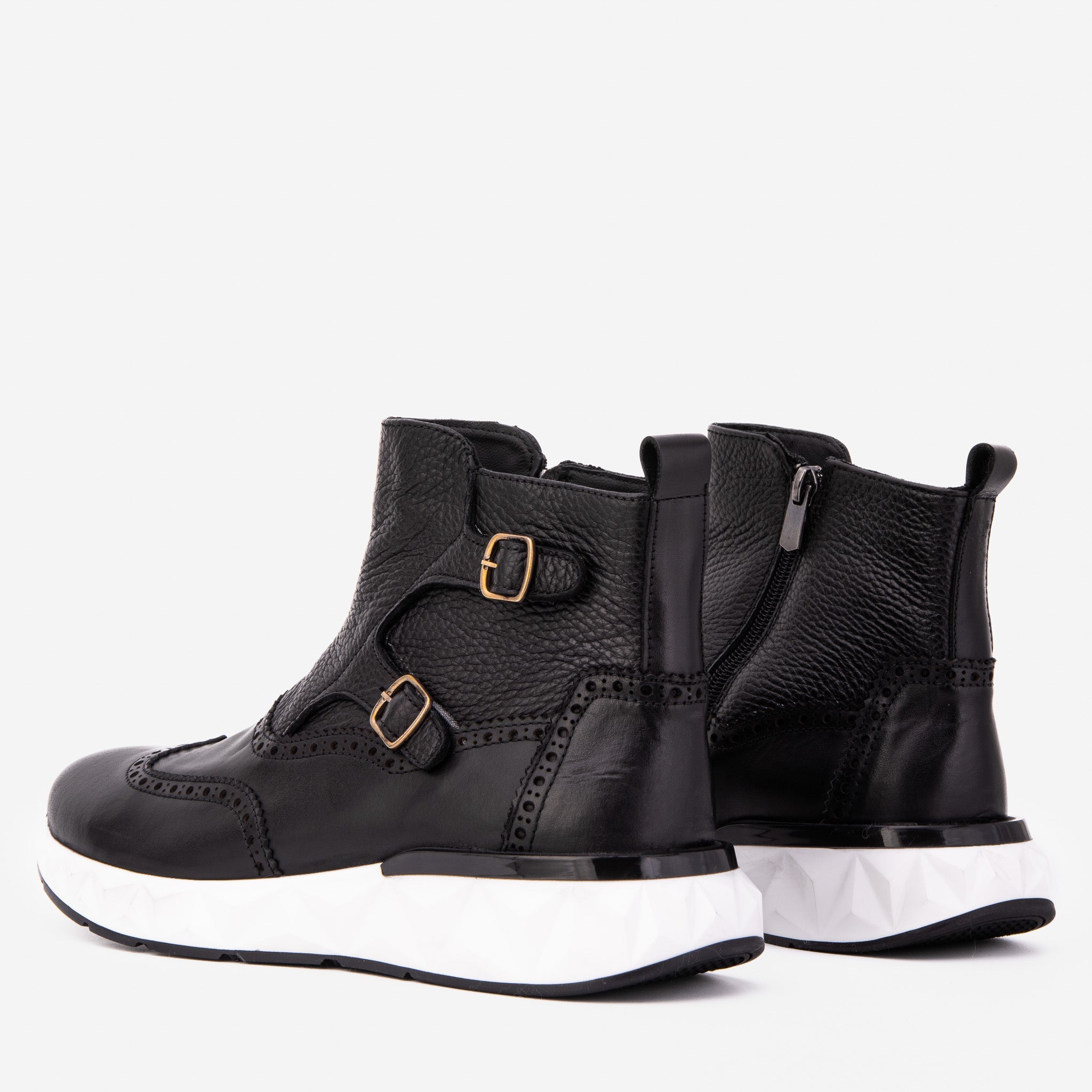 The Stealth Wingtip Buckle Black Leather Boot - Vinci Leather