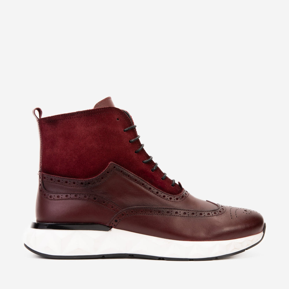 The Regent Burgundy Leather Wingtip\n Brogue Casual Boot - Vinci Leather