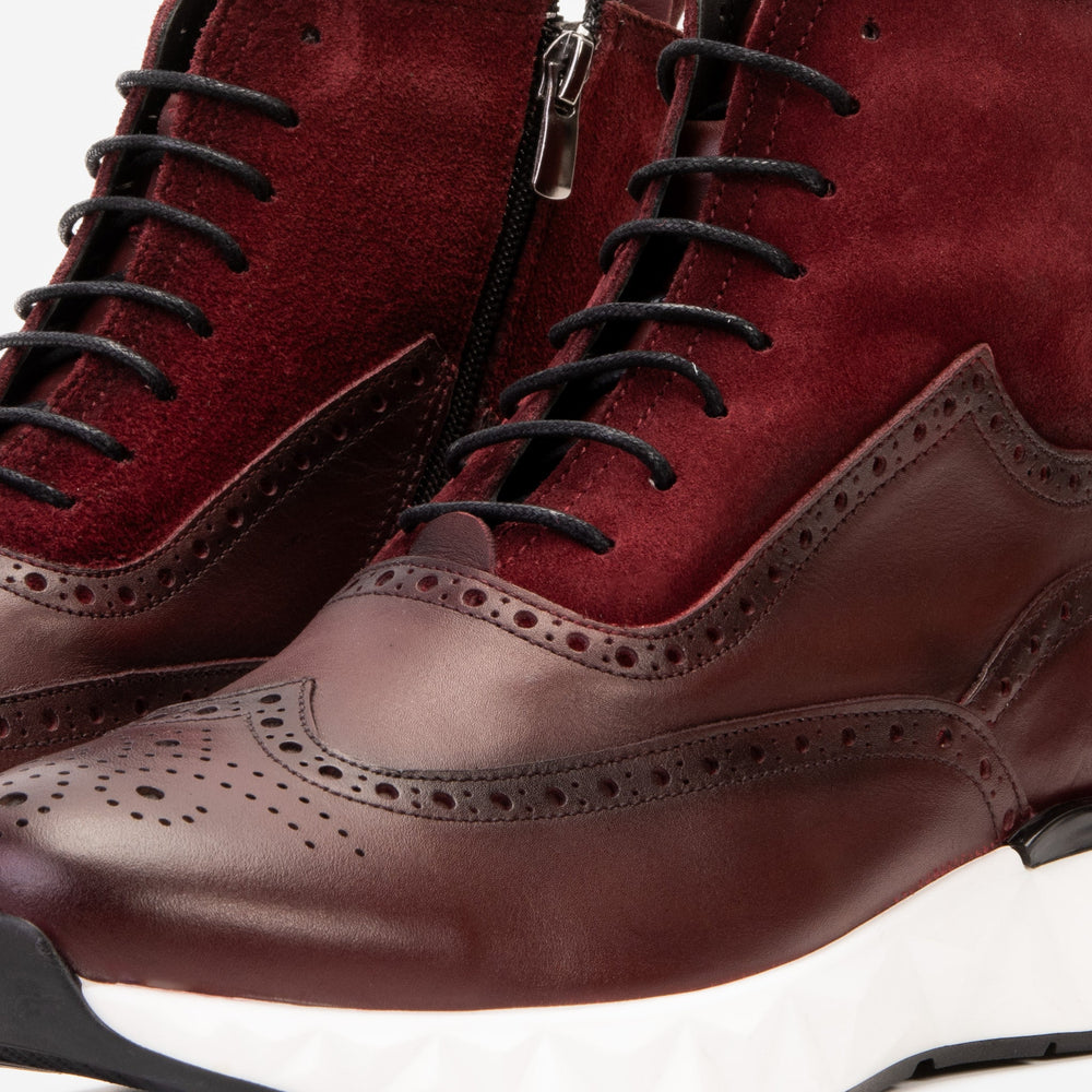 The Regent Burgundy Leather Wingtip\n Brogue Casual Boot - Vinci Leather