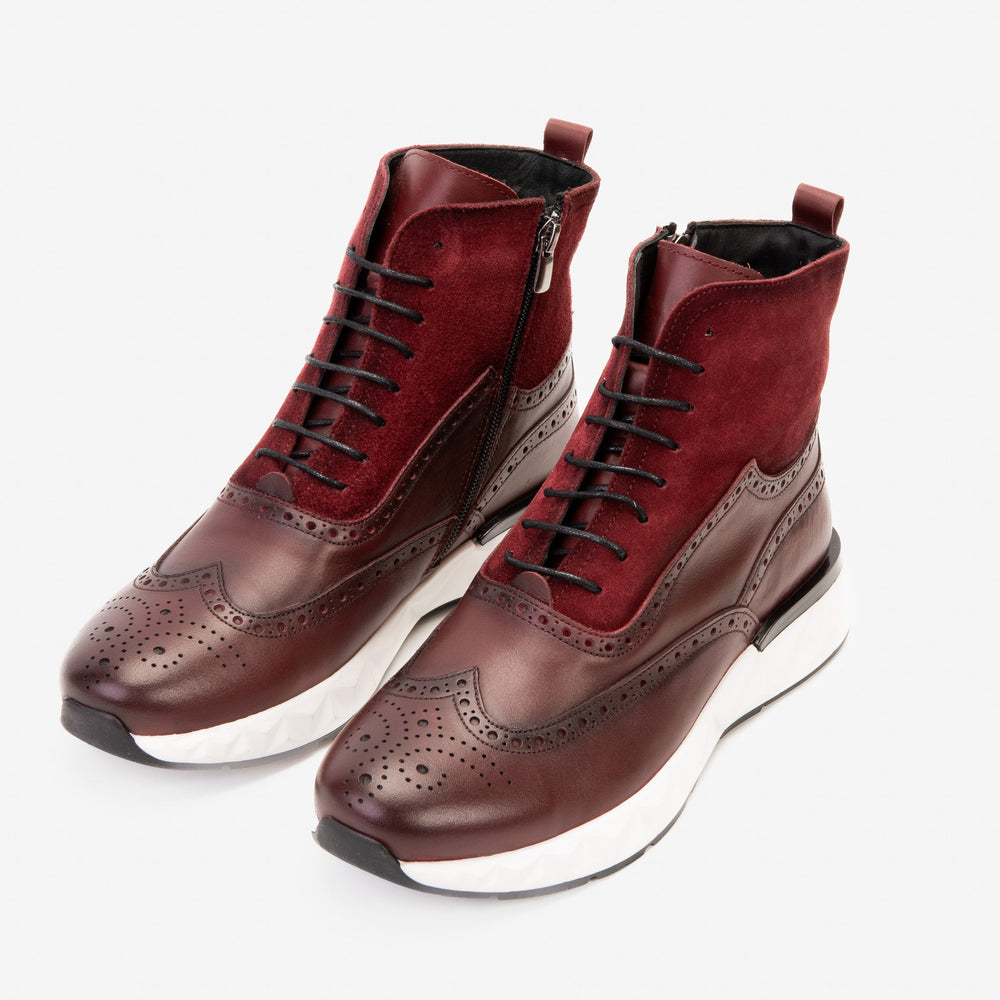 The Regent Burgundy Leather Wingtip\n Brogue Casual Boot - Vinci Leather