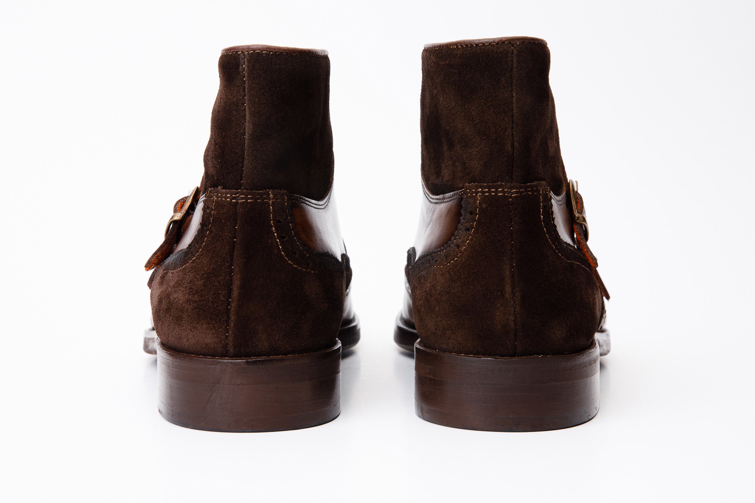The Albus Brown Leather Suede Double Strap Monk Brogue Boot - Vinci Leather