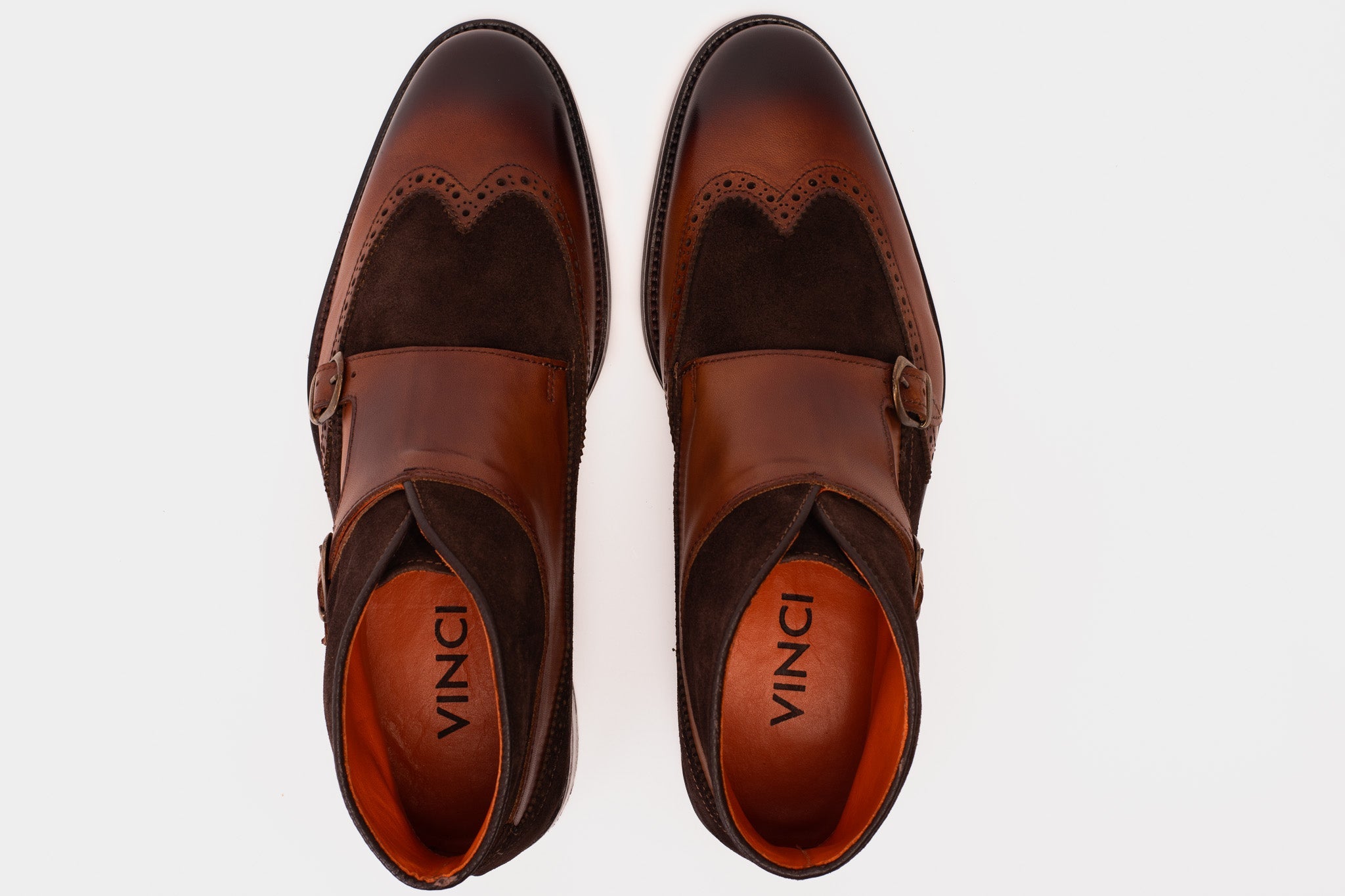 The Albus Tan Leather Suede Double Strap Monk Brogue  Boot - Vinci Leather
