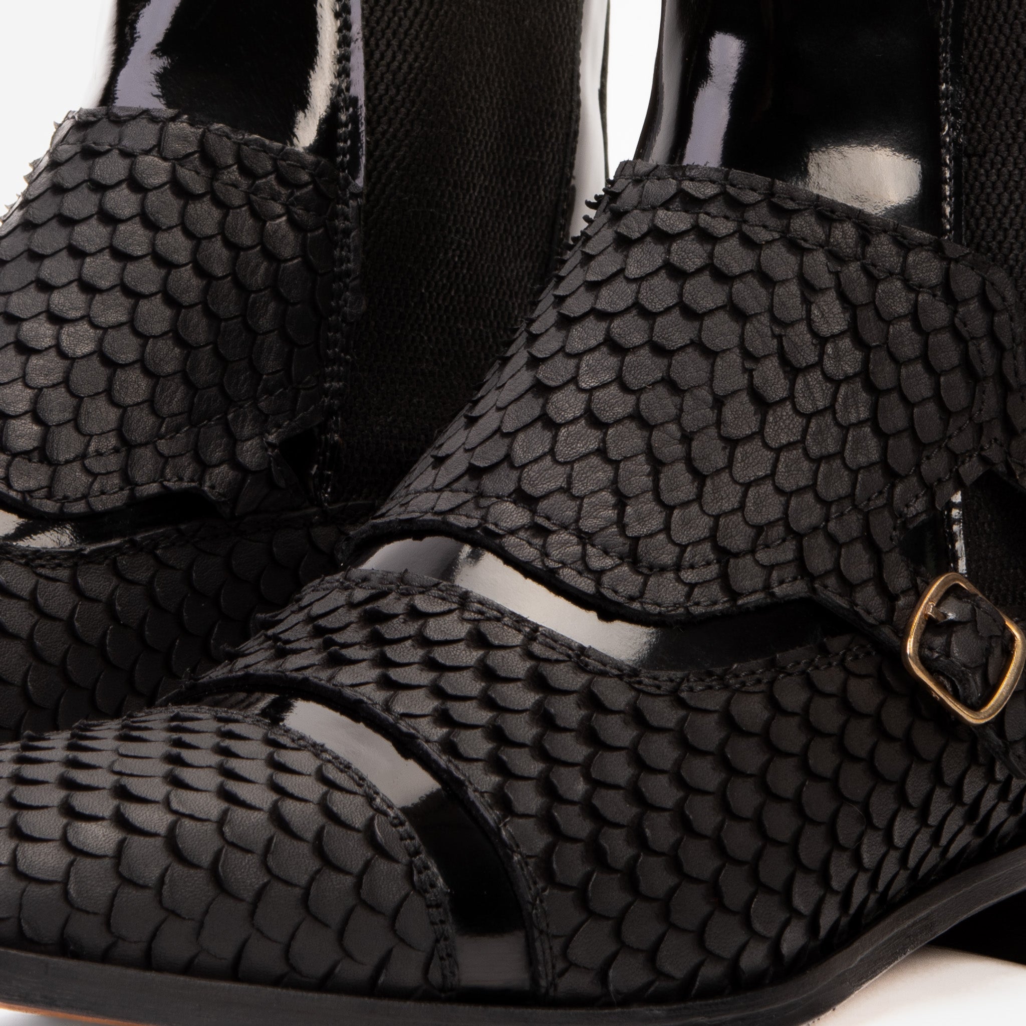 The Orion Black Snakeskin Pattern Leather Double Monk Strap Boot - Vinci Leather
