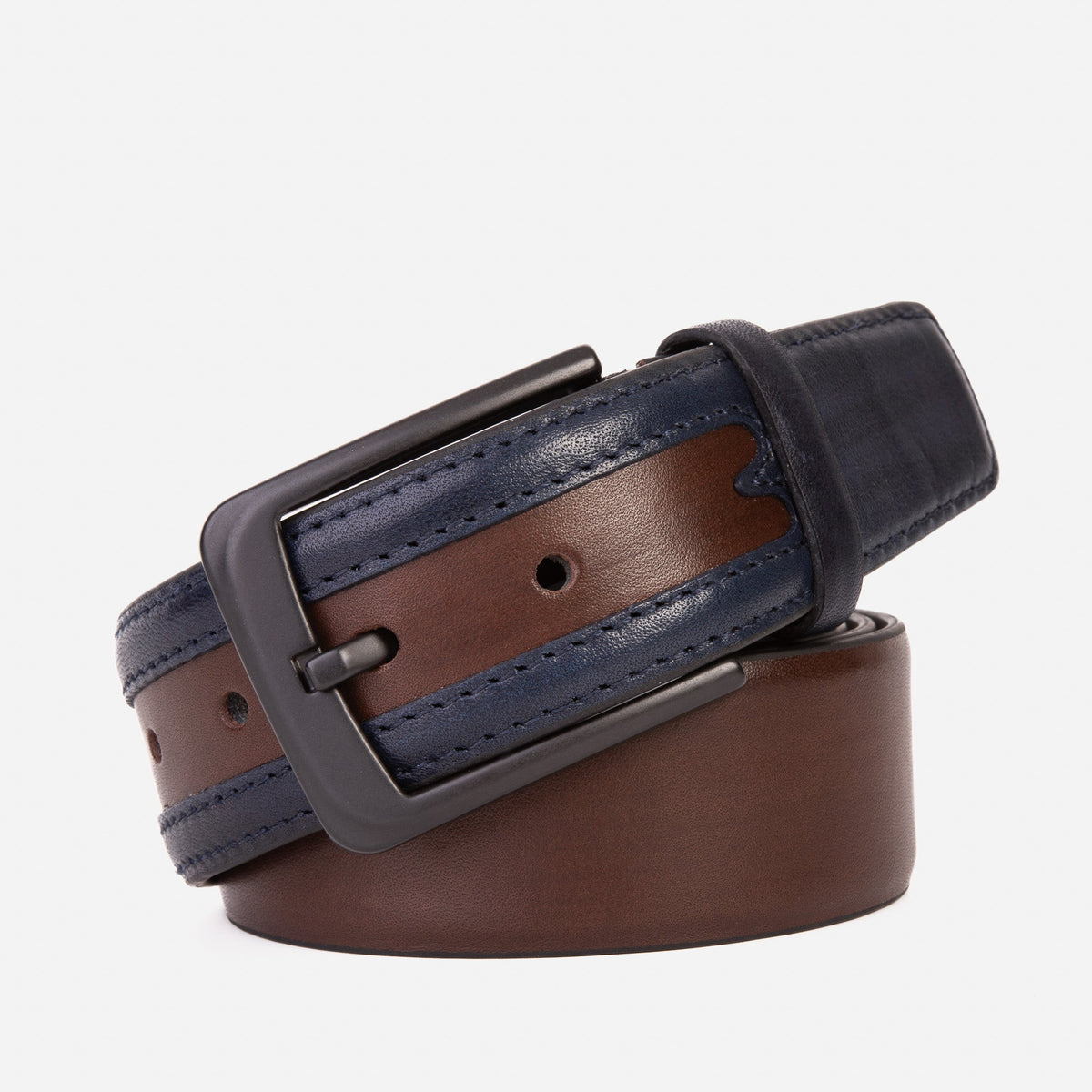 The Neiva Navy\/Brown Leather Belt - Vinci Leather