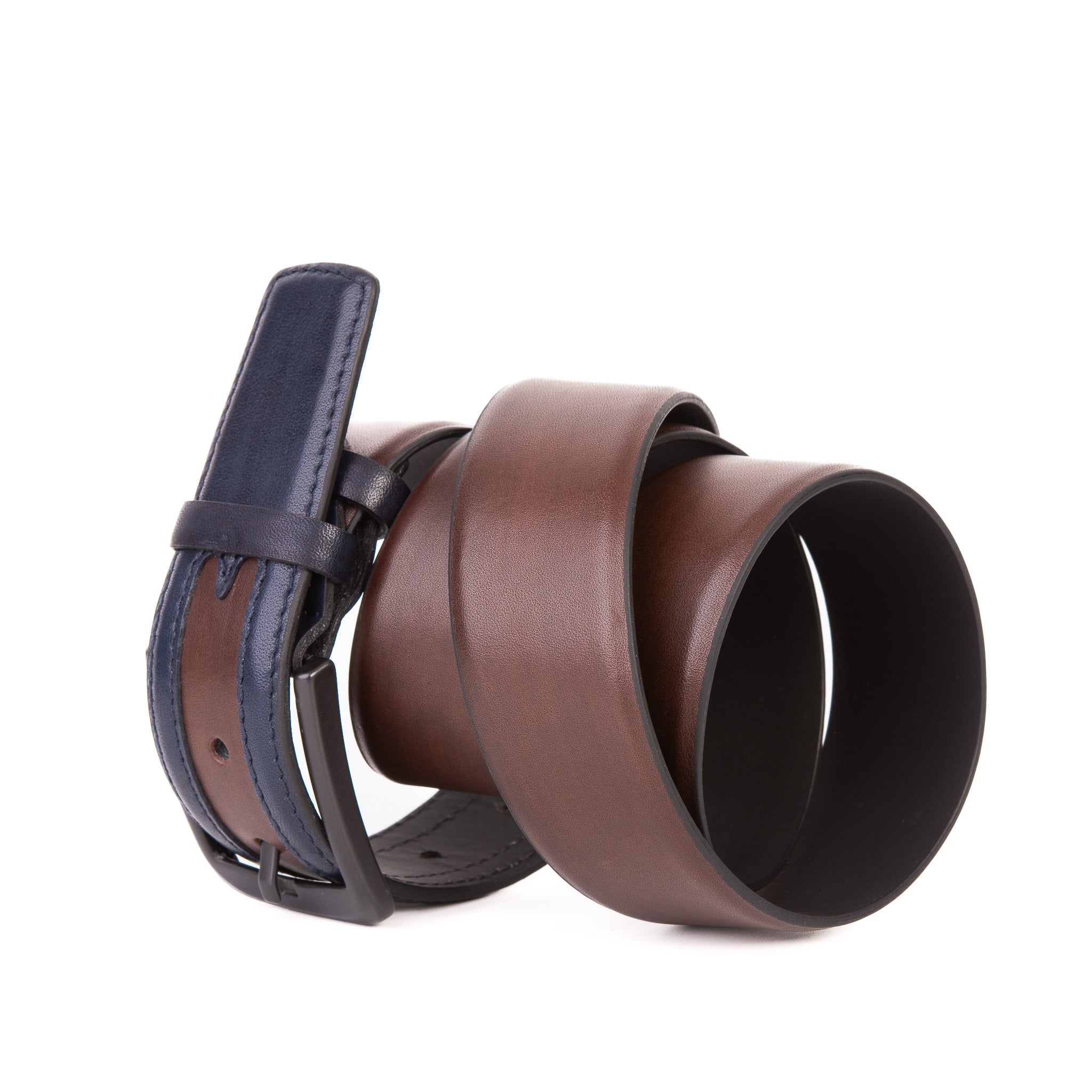 The Neiva Navy\/Brown Leather Belt - Vinci Leather