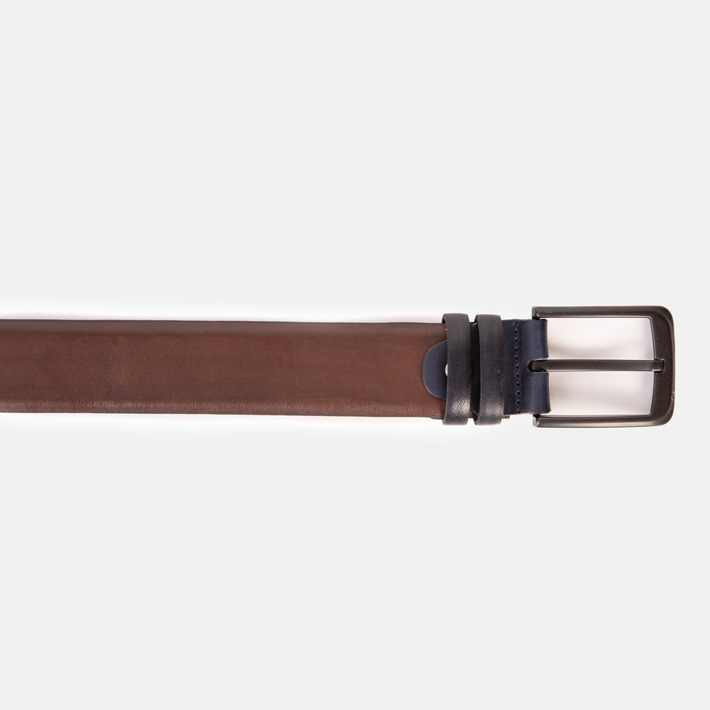 The Neiva Navy\/Brown Leather Belt - Vinci Leather