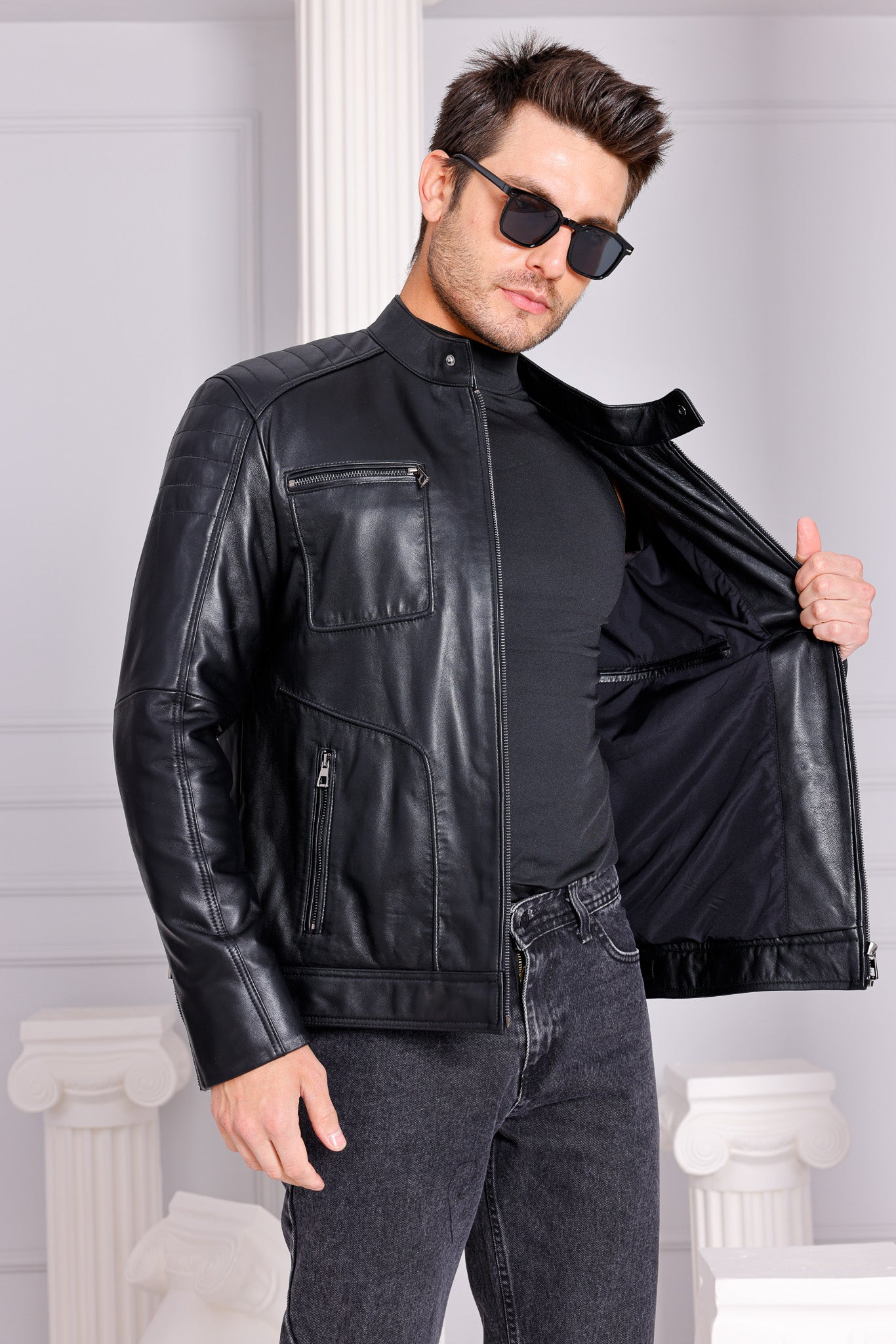 The Argento Black Leather Jacket - Vinci Leather