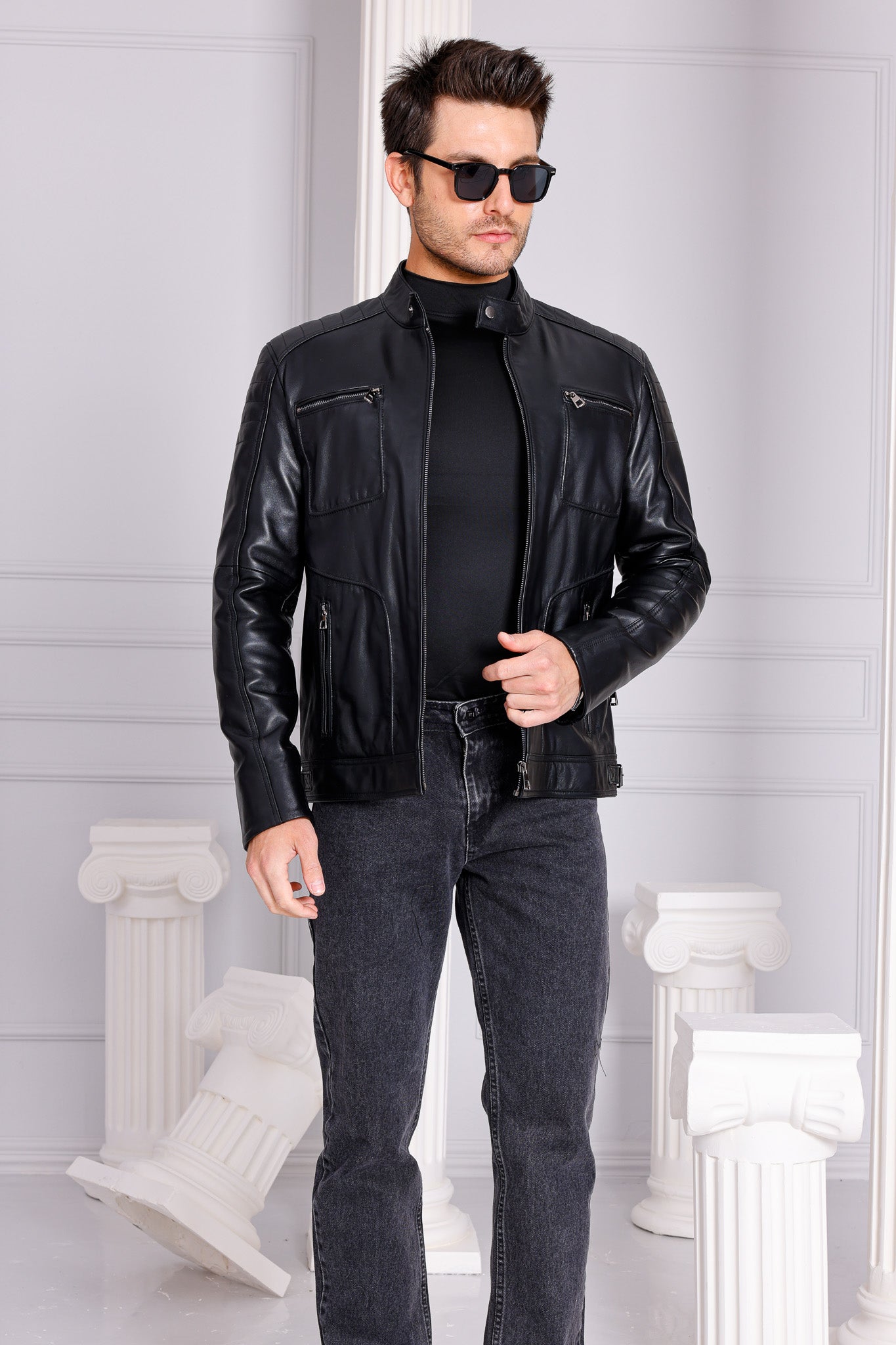 The Argento Black Leather Jacket - Vinci Leather