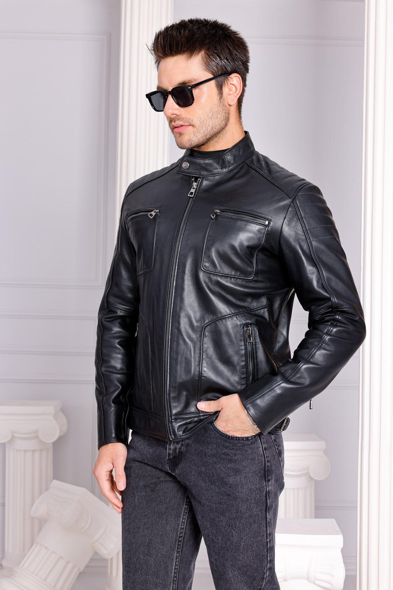 The Argento Black Leather Jacket - Vinci Leather