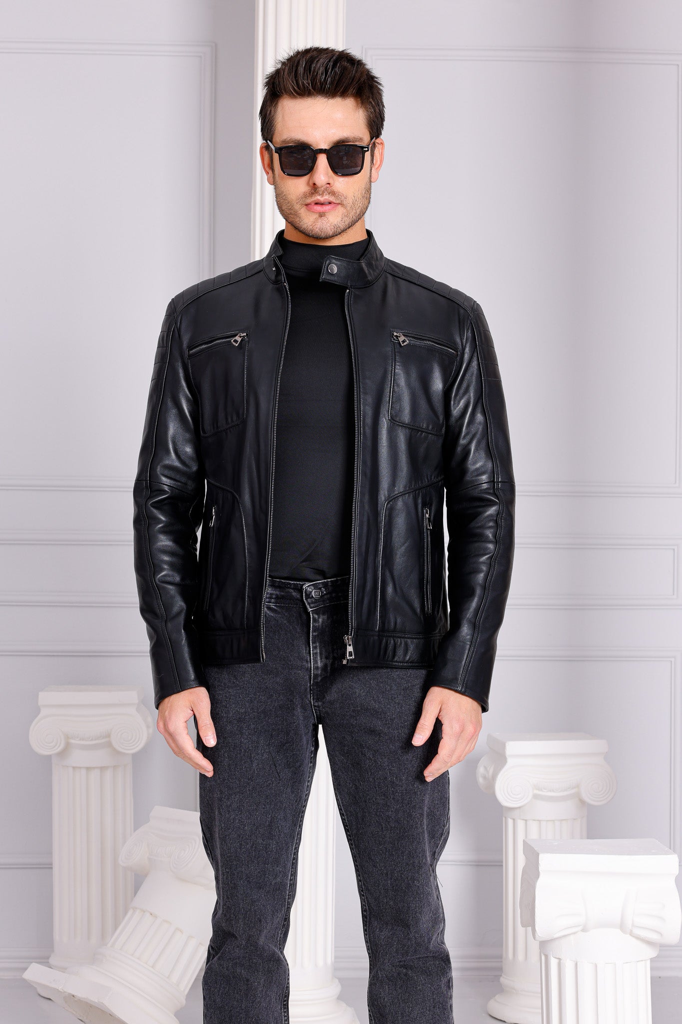 The Argento Black Leather Jacket - Vinci Leather