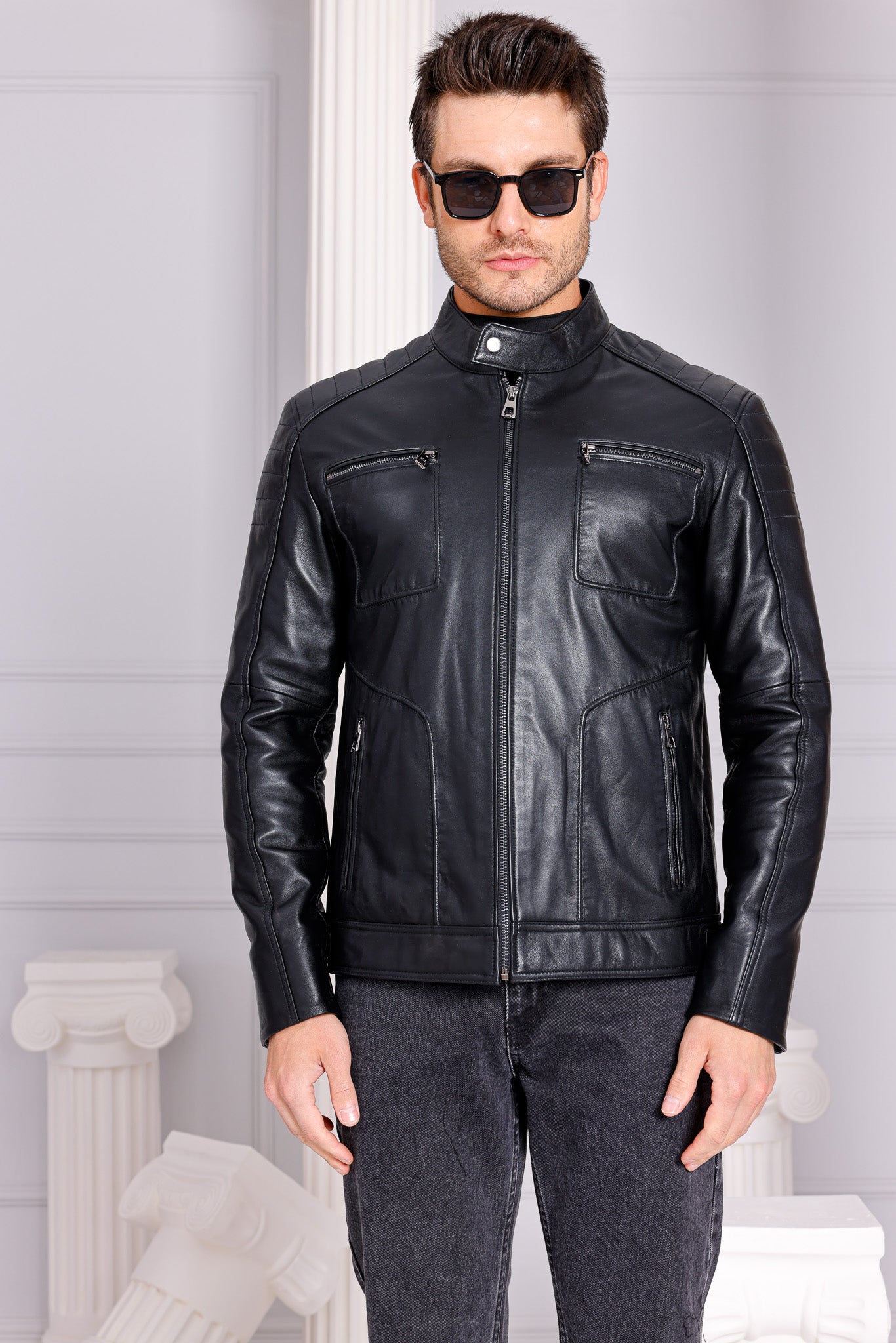 The Argento Black Leather Jacket - Vinci Leather