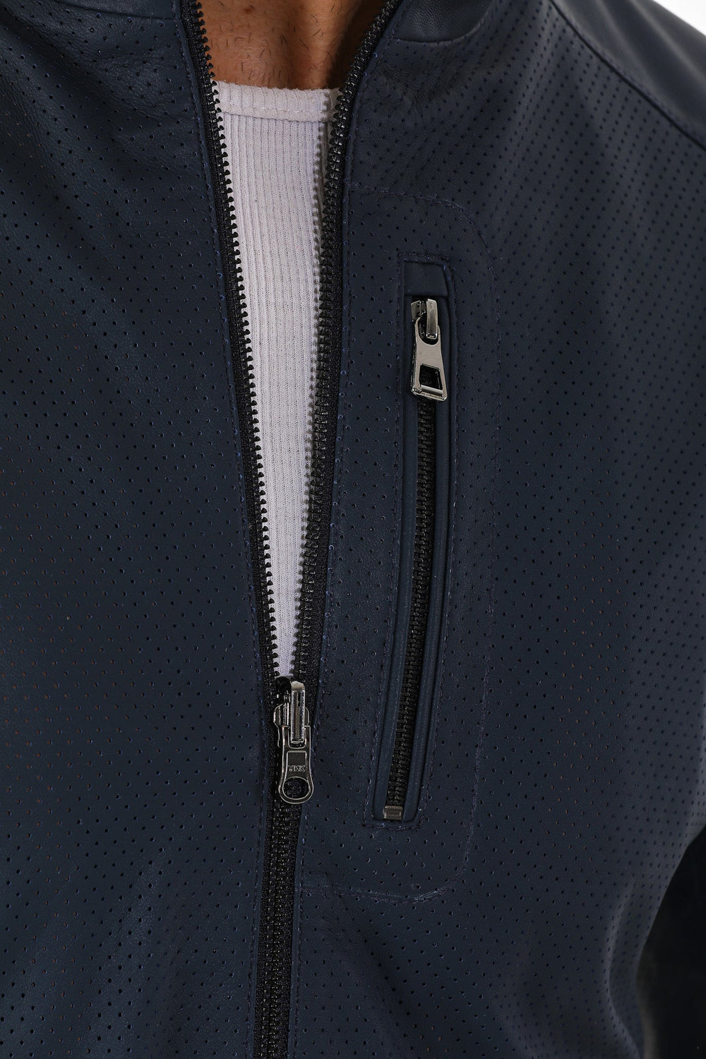 The Como Navy Blue Leather Bomber Jacket - Vinci Leather