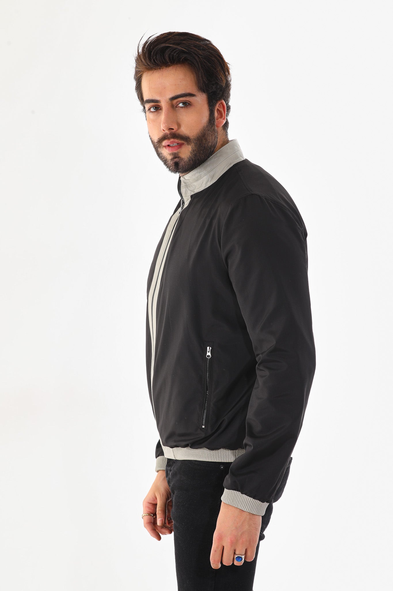 The Como Reversible Cream Black Leather Bomber Jacket - Vinci Leather