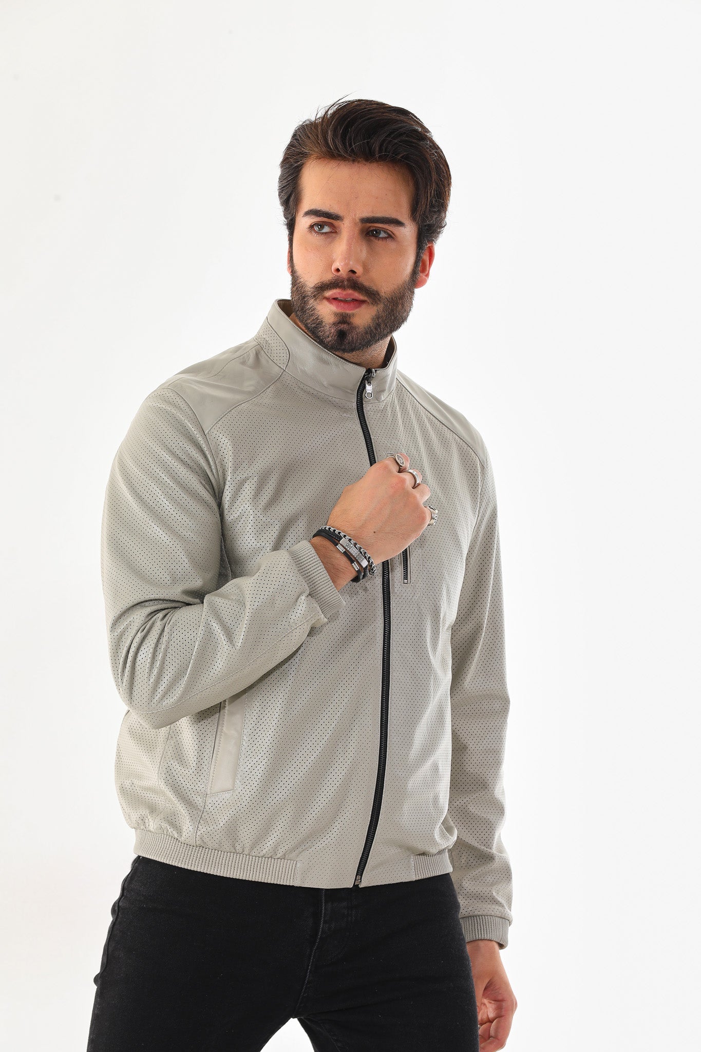 The Como Reversible Cream Black Leather Bomber Jacket - Vinci Leather
