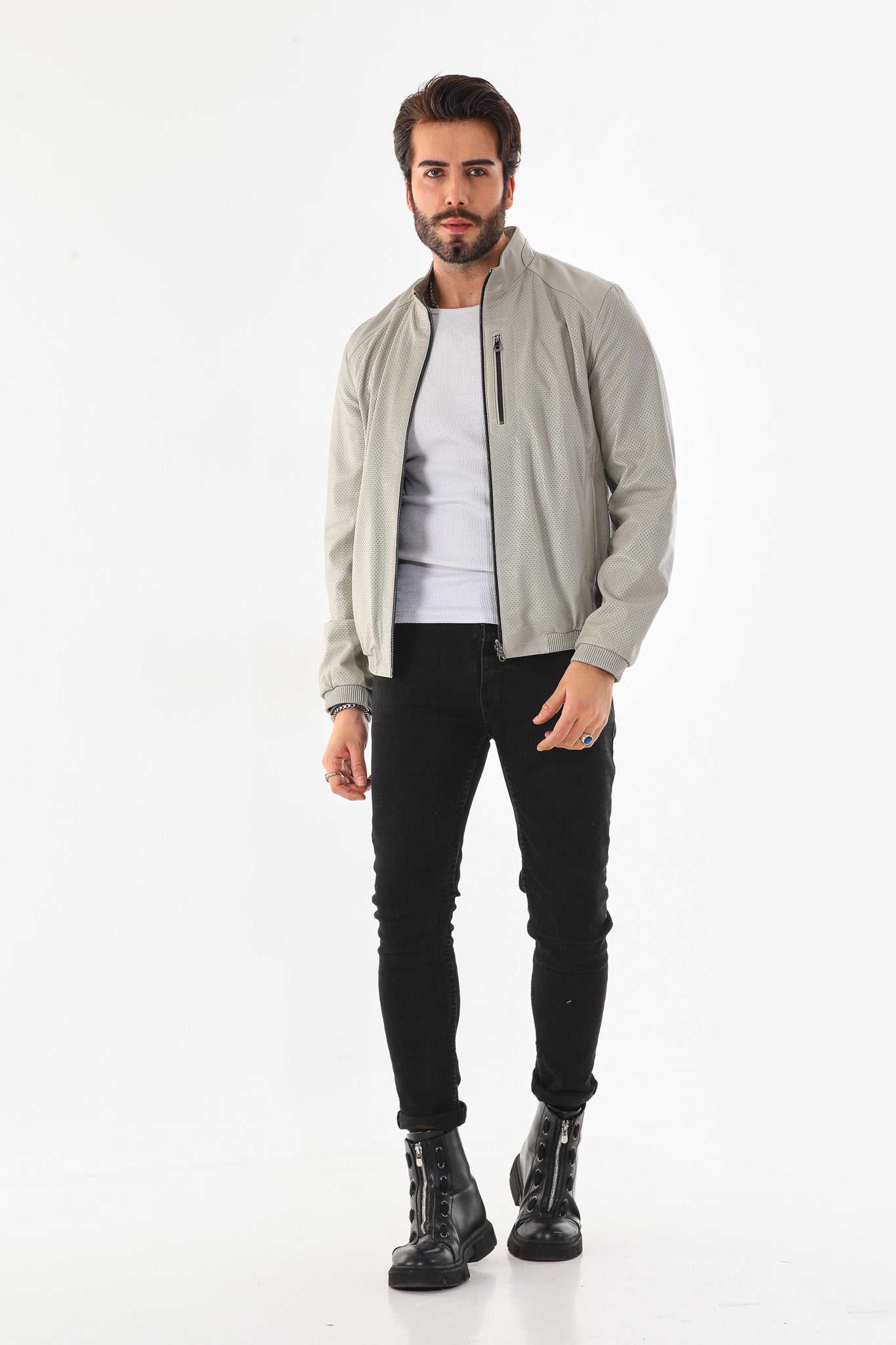 The Como Reversible Cream Black Leather Bomber Jacket - Vinci Leather