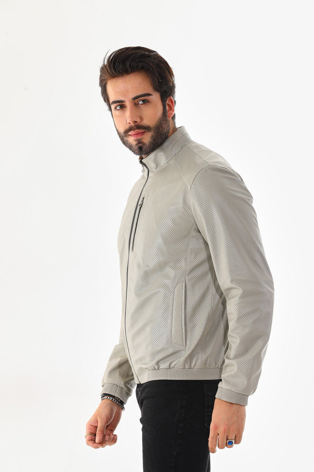 The Como Reversible Cream Black Leather Bomber Jacket - Vinci Leather