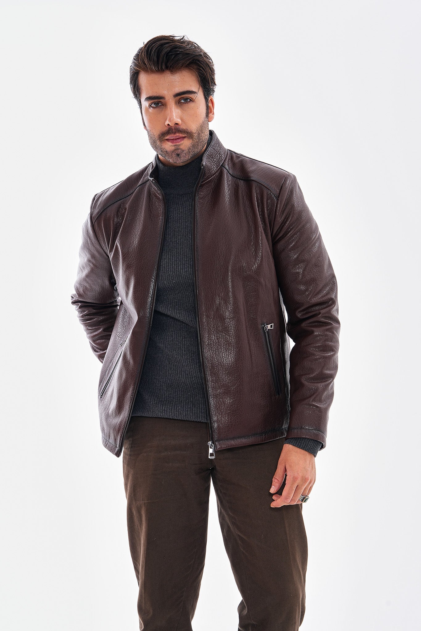 The Varden Chocolate Brown Leather Jacket - Vinci Leather