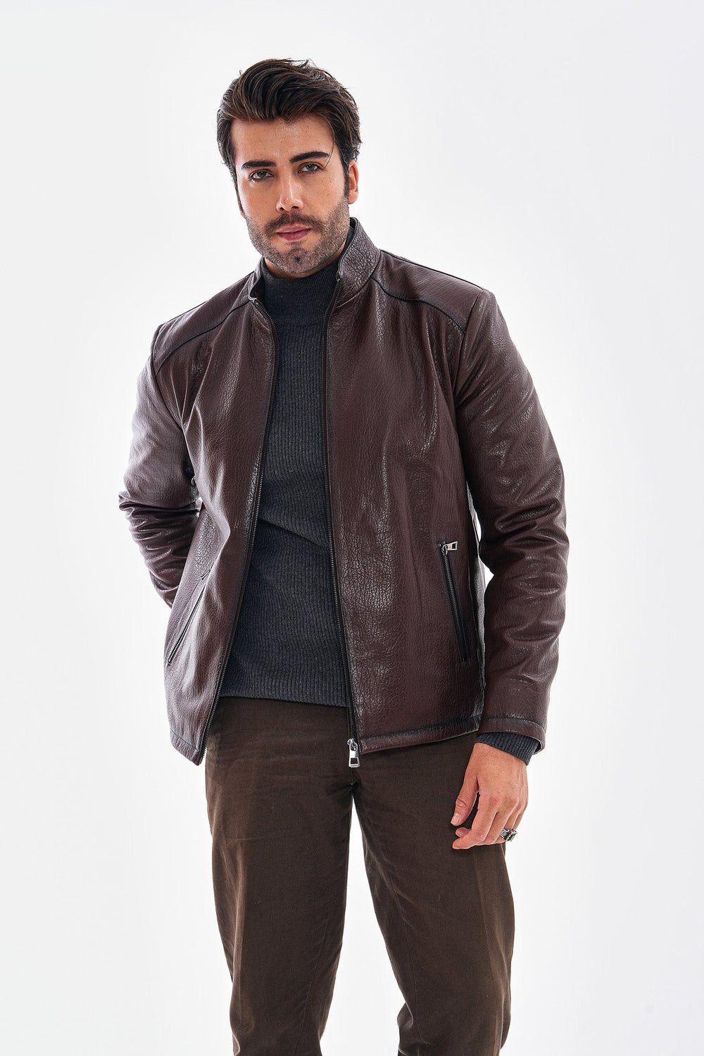 The Varden Chocolate Brown Leather Jacket - Vinci Leather