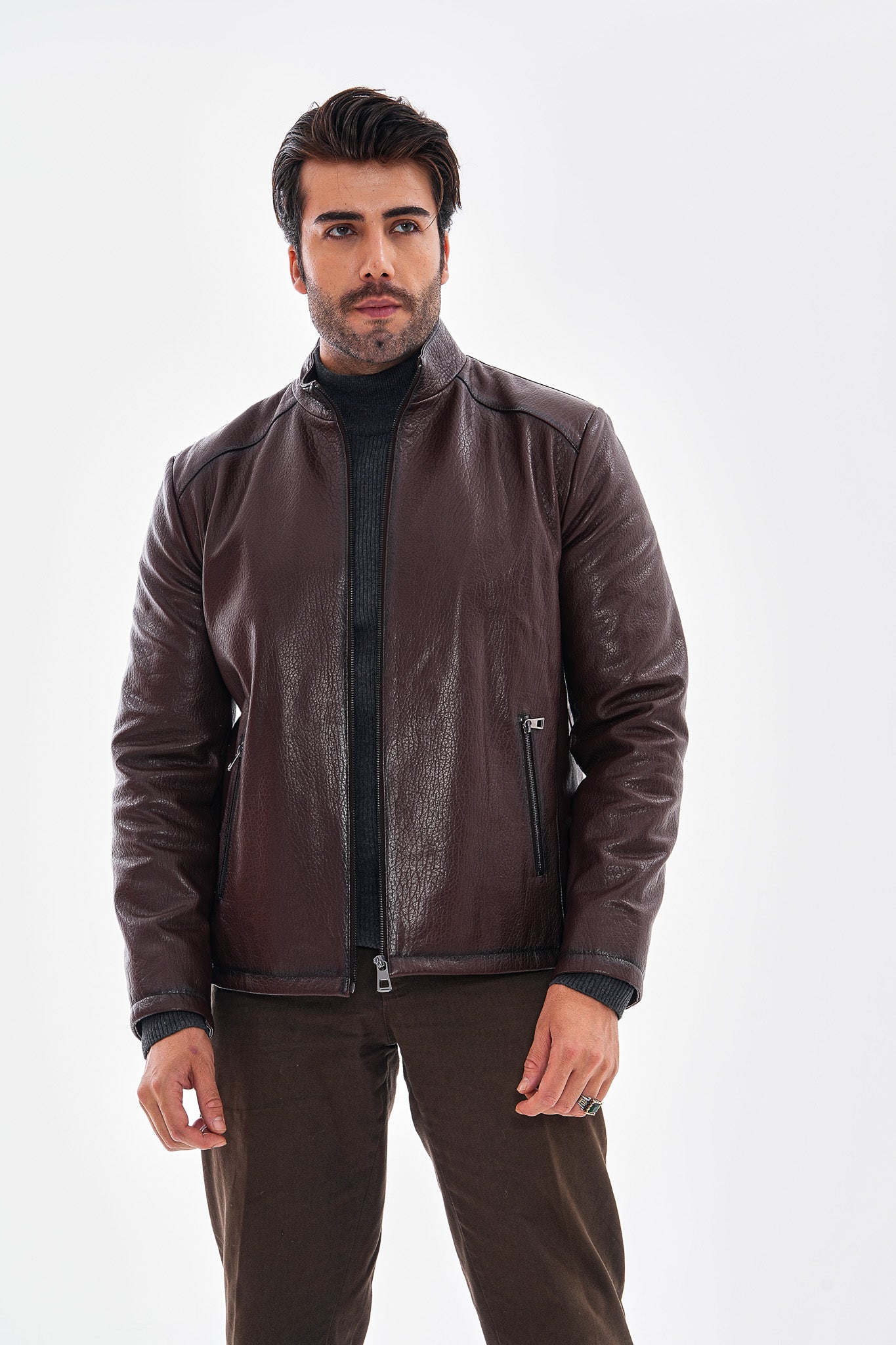 The Varden Chocolate Brown Leather Jacket - Vinci Leather