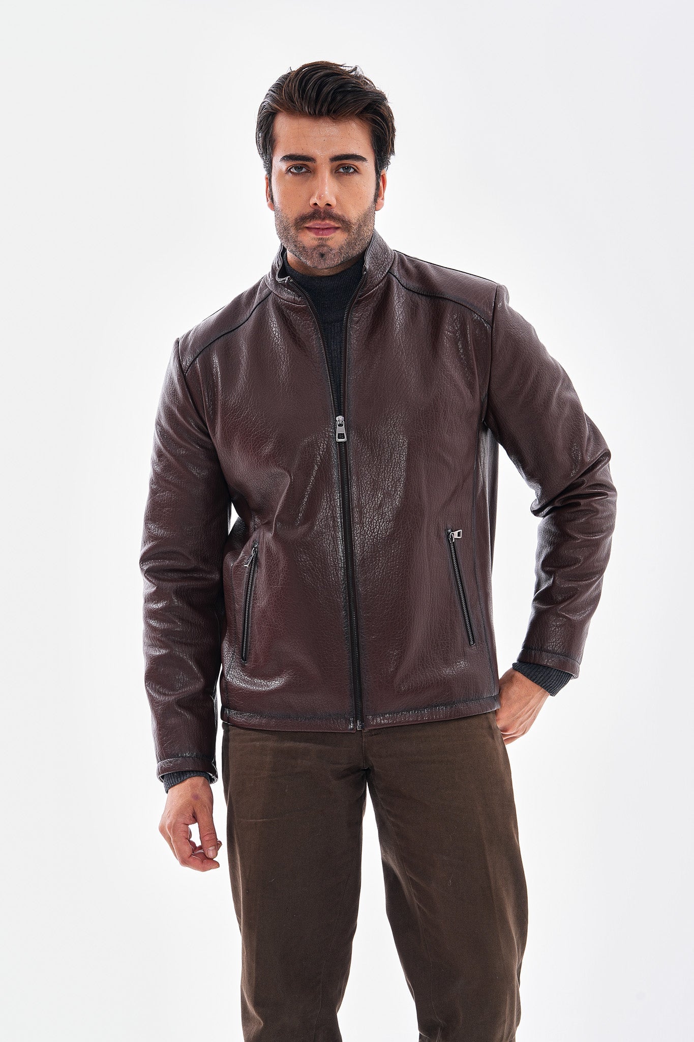 The Varden Chocolate Brown Leather Jacket - Vinci Leather