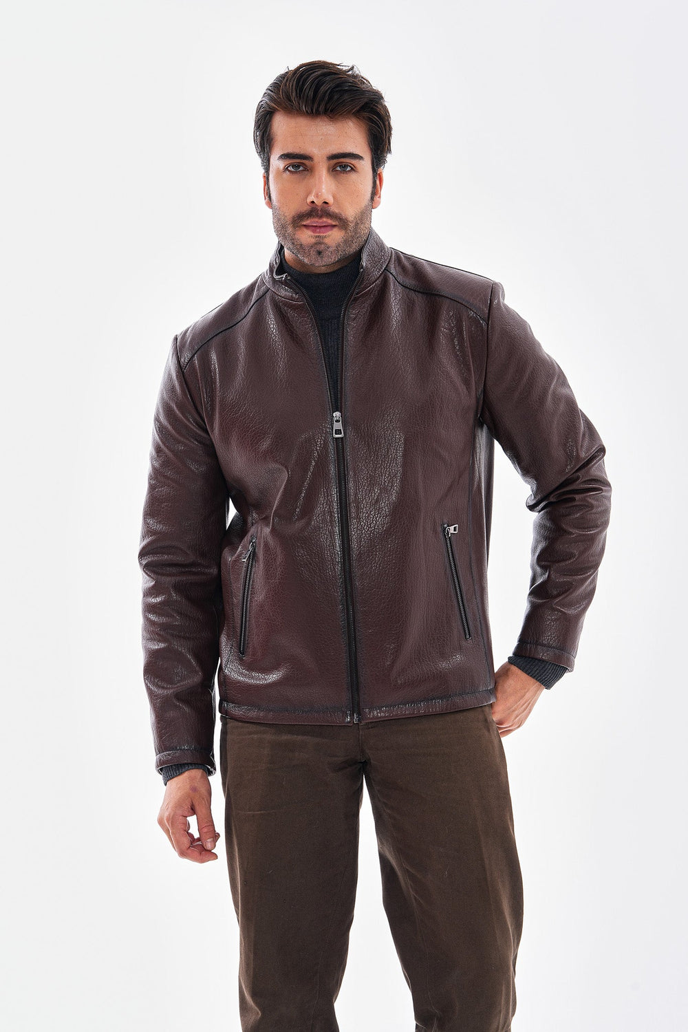 The Varden Chocolate Brown Leather Jacket - Vinci Leather
