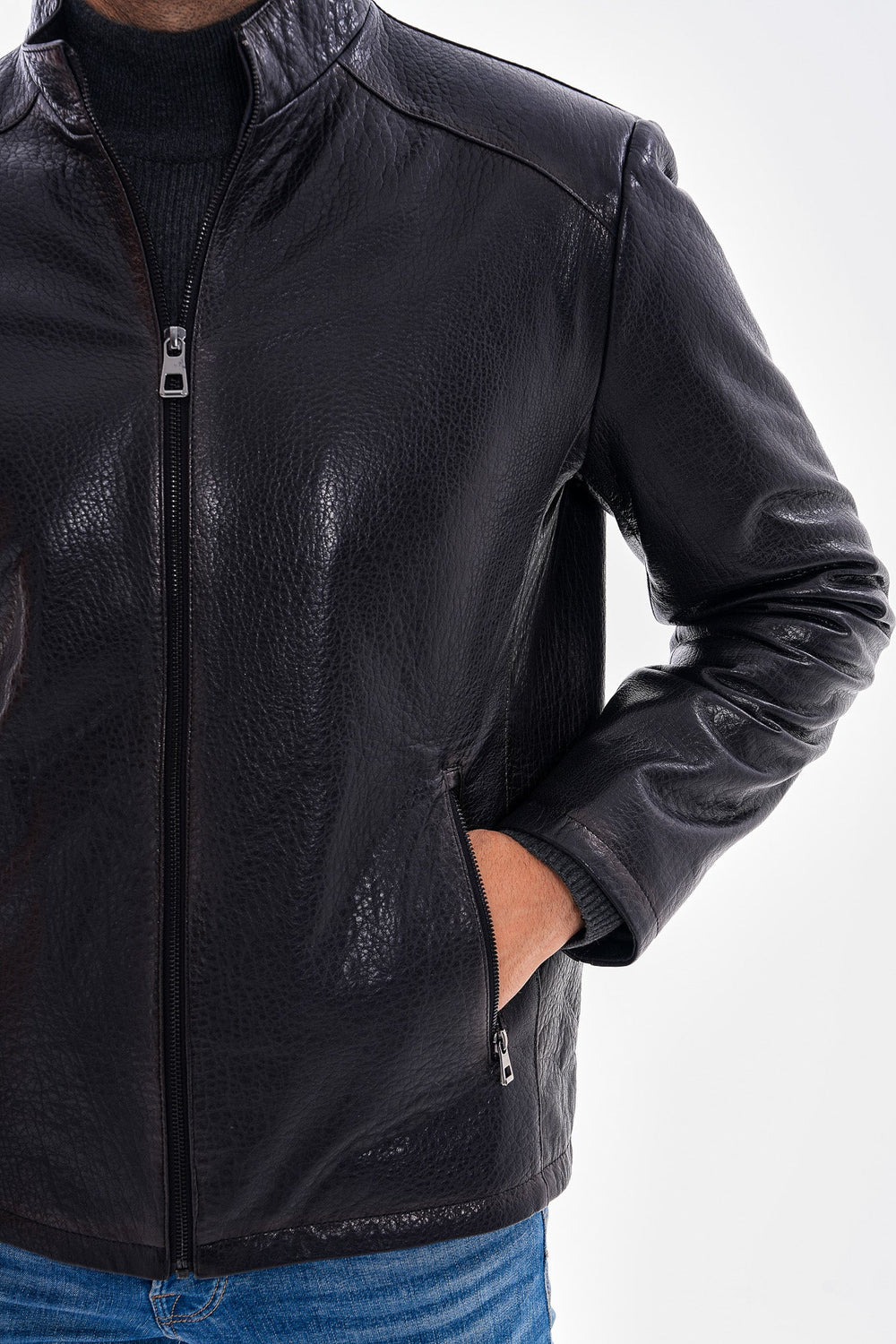 The Varden Navy Blue Leather Jacket - Vinci Leather