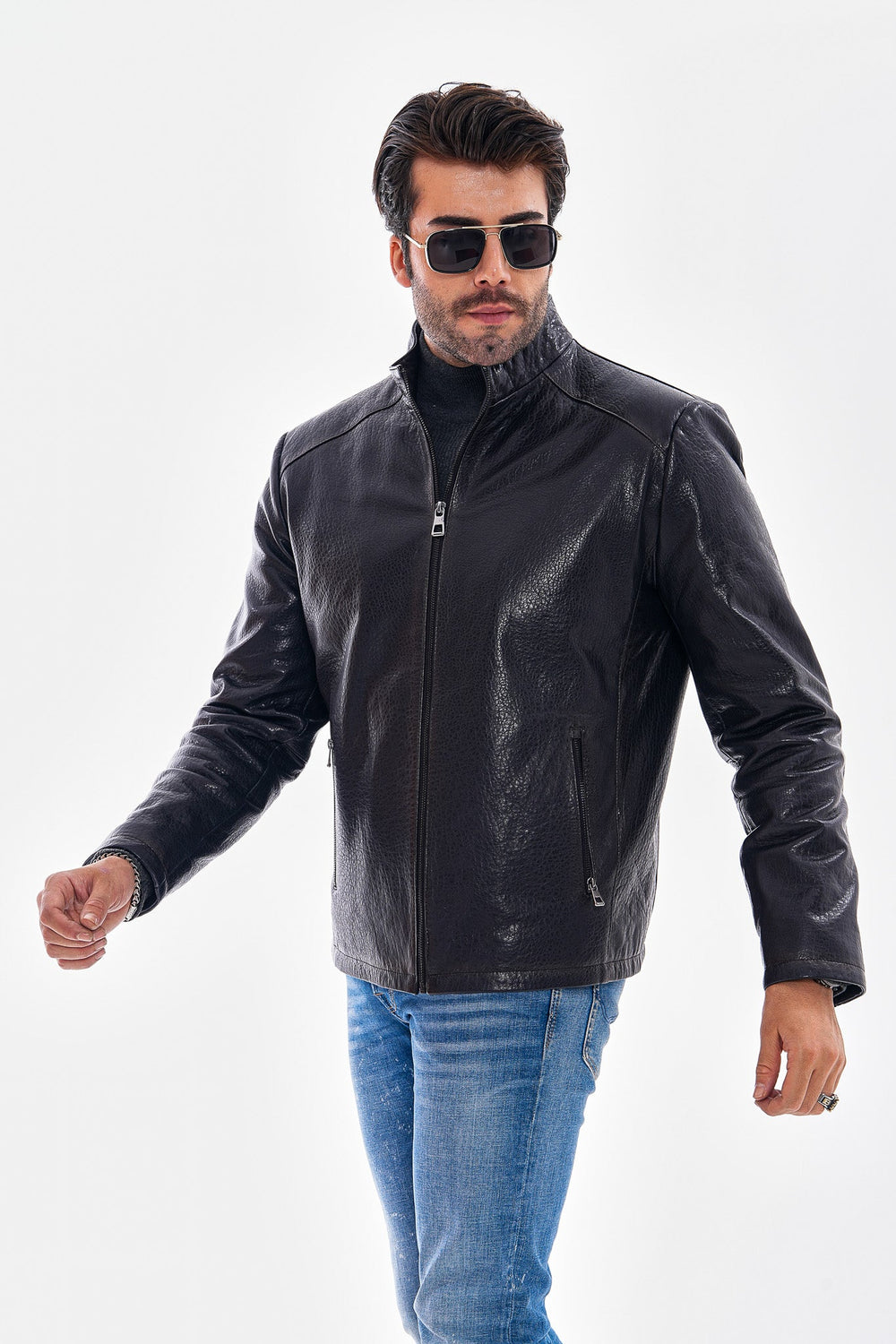 The Varden Navy Blue Leather Jacket - Vinci Leather