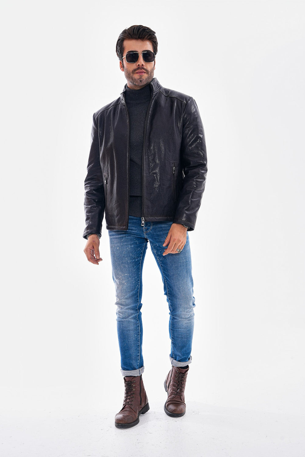 The Varden Navy Blue Leather Jacket - Vinci Leather
