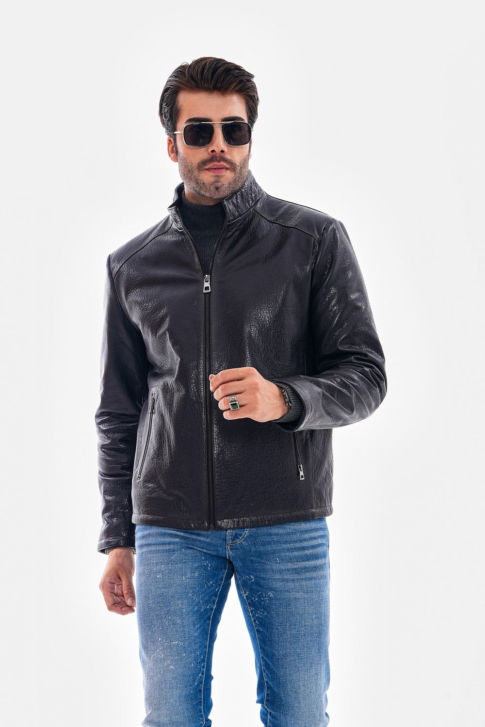 The Varden Navy Blue Leather Jacket - Vinci Leather