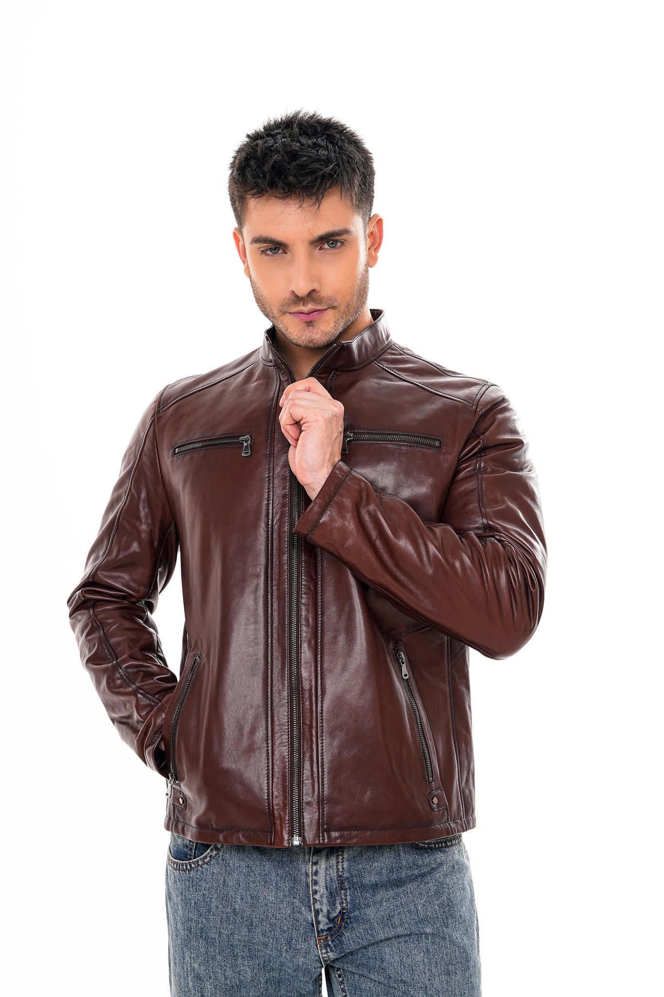 The Falcon Cognac Brown Smooth Leather Jacket - Vinci Leather