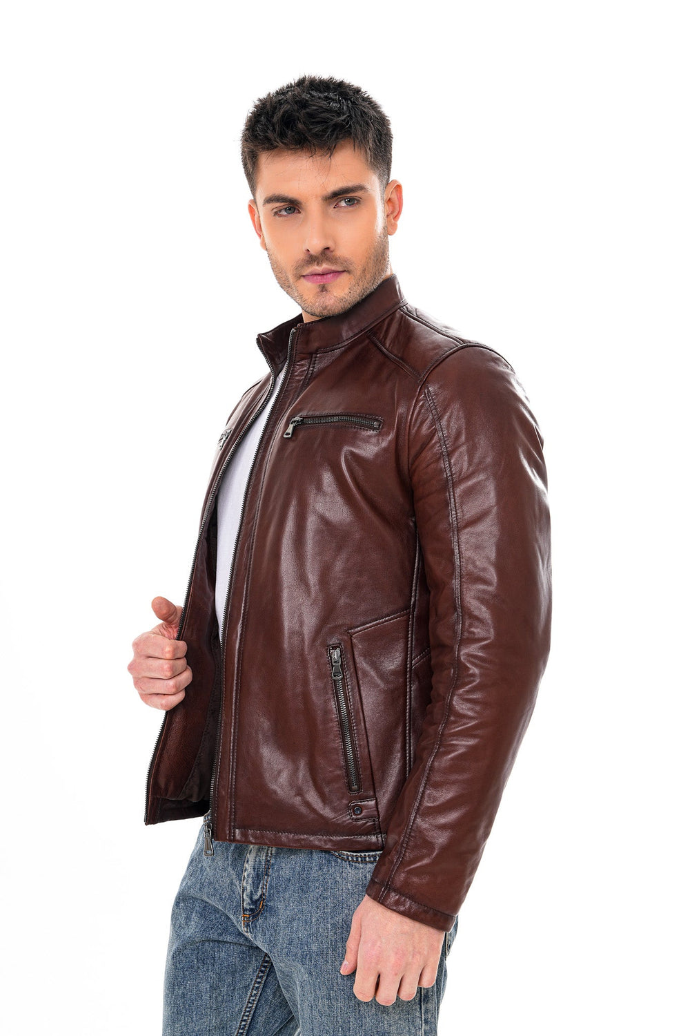 The Falcon Cognac Brown Smooth Leather Jacket - Vinci Leather