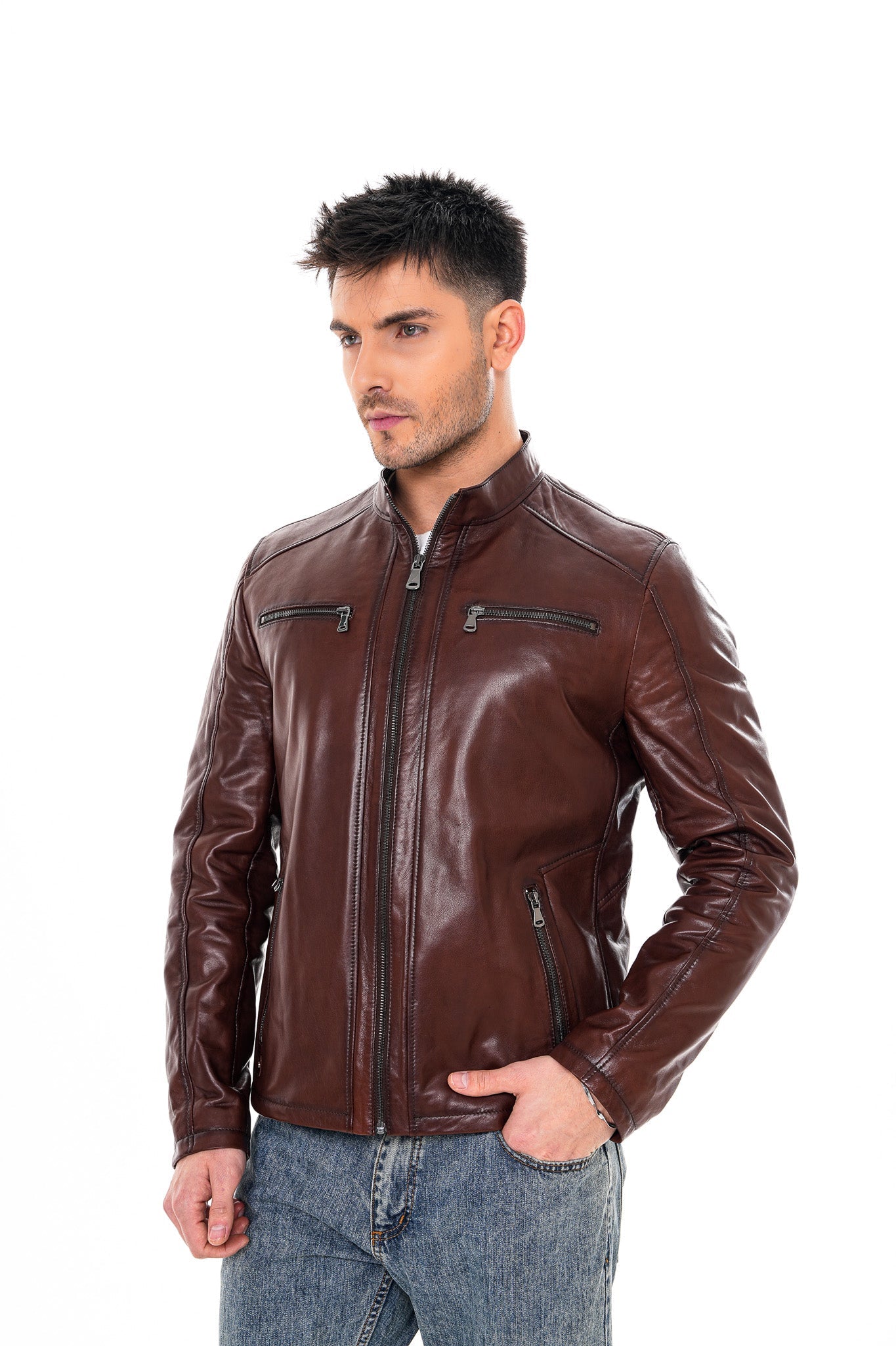 The Falcon Cognac Brown Smooth Leather Jacket - Vinci Leather