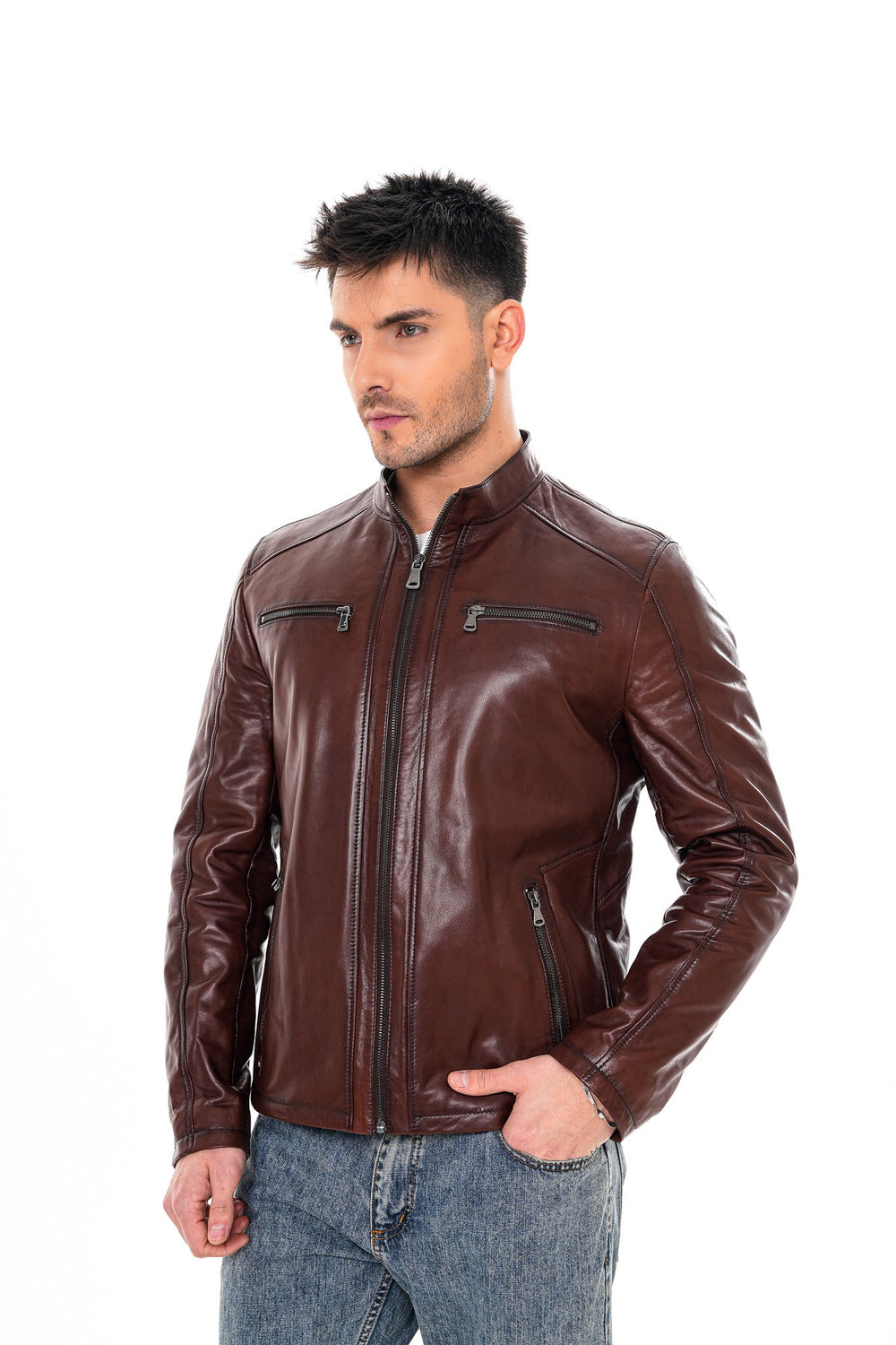 The Falcon Cognac Brown Smooth Leather Jacket - Vinci Leather