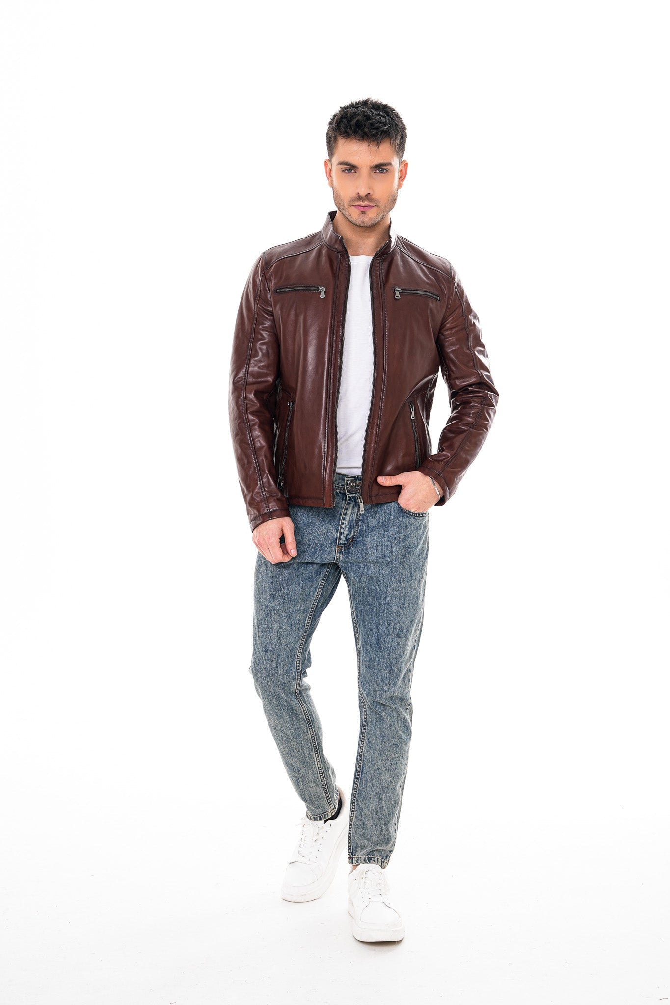 The Falcon Cognac Brown Smooth Leather Jacket - Vinci Leather