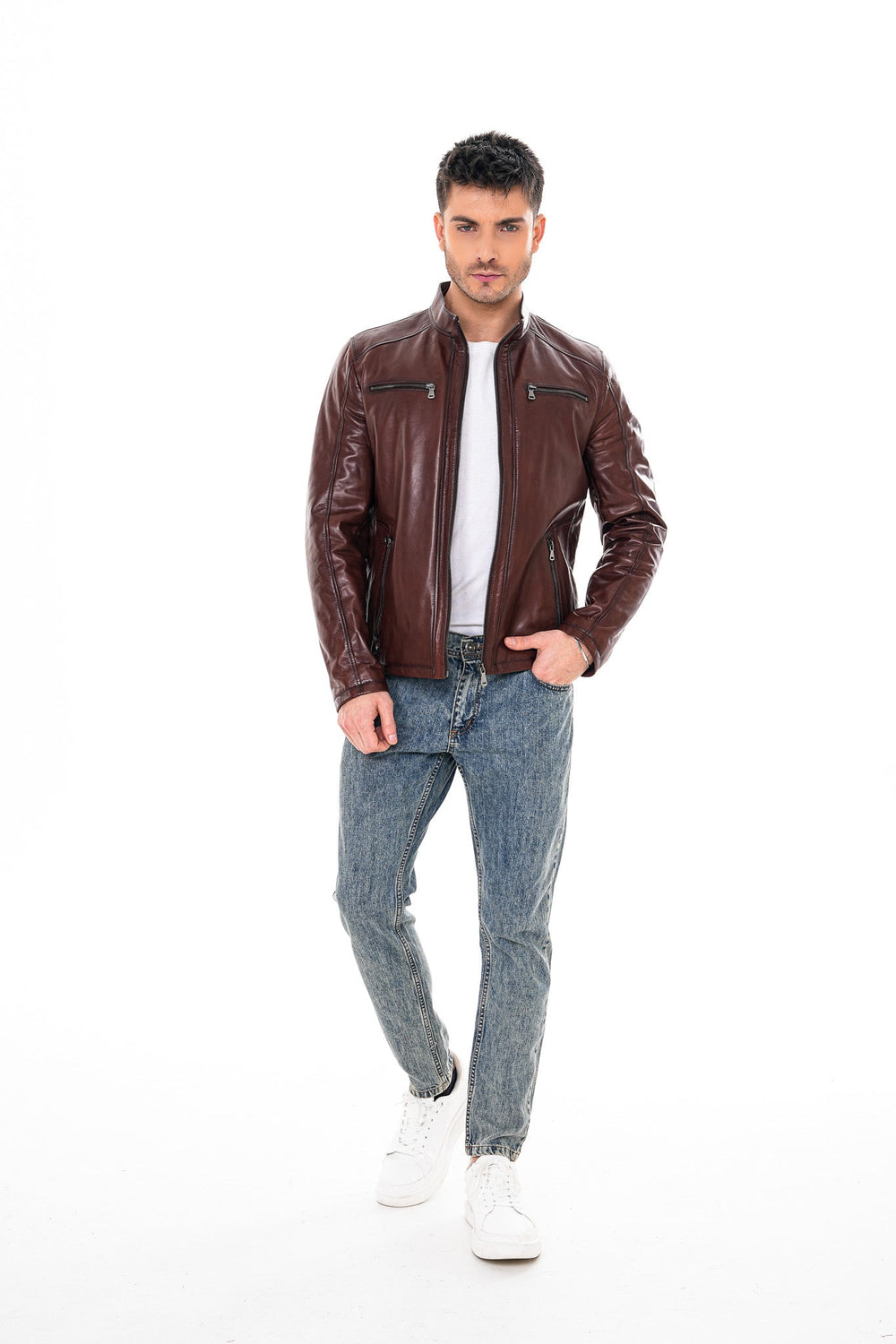 The Falcon Cognac Brown Smooth Leather Jacket - Vinci Leather