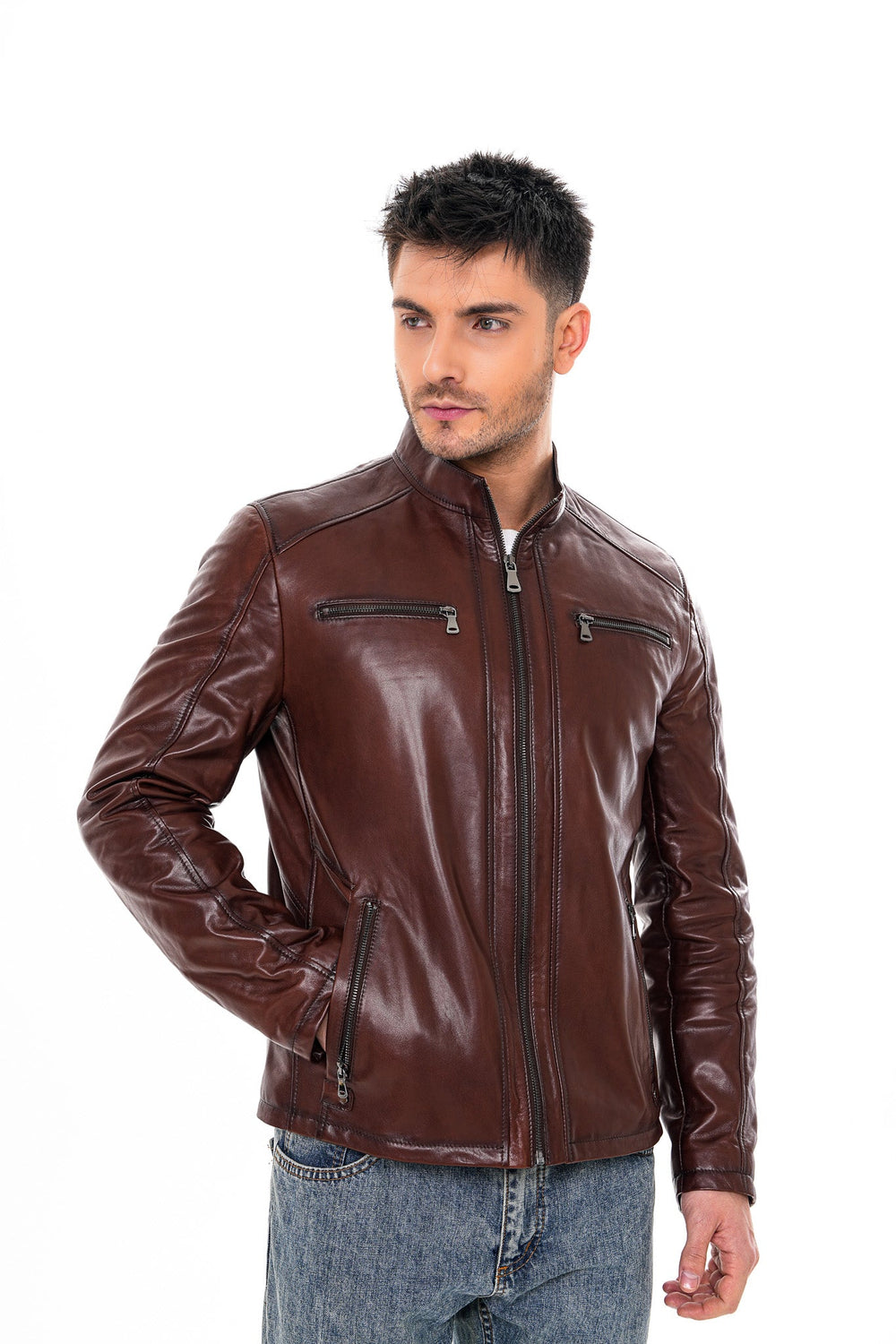 The Falcon Cognac Brown Smooth Leather Jacket - Vinci Leather