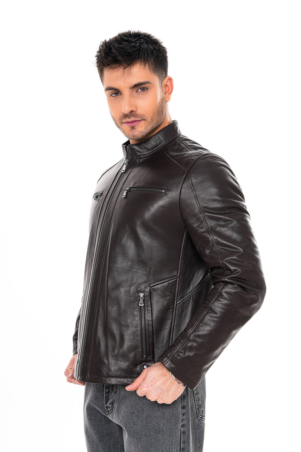 The Falcon Dark Brown Smooth Leather Jacket - Vinci Leather